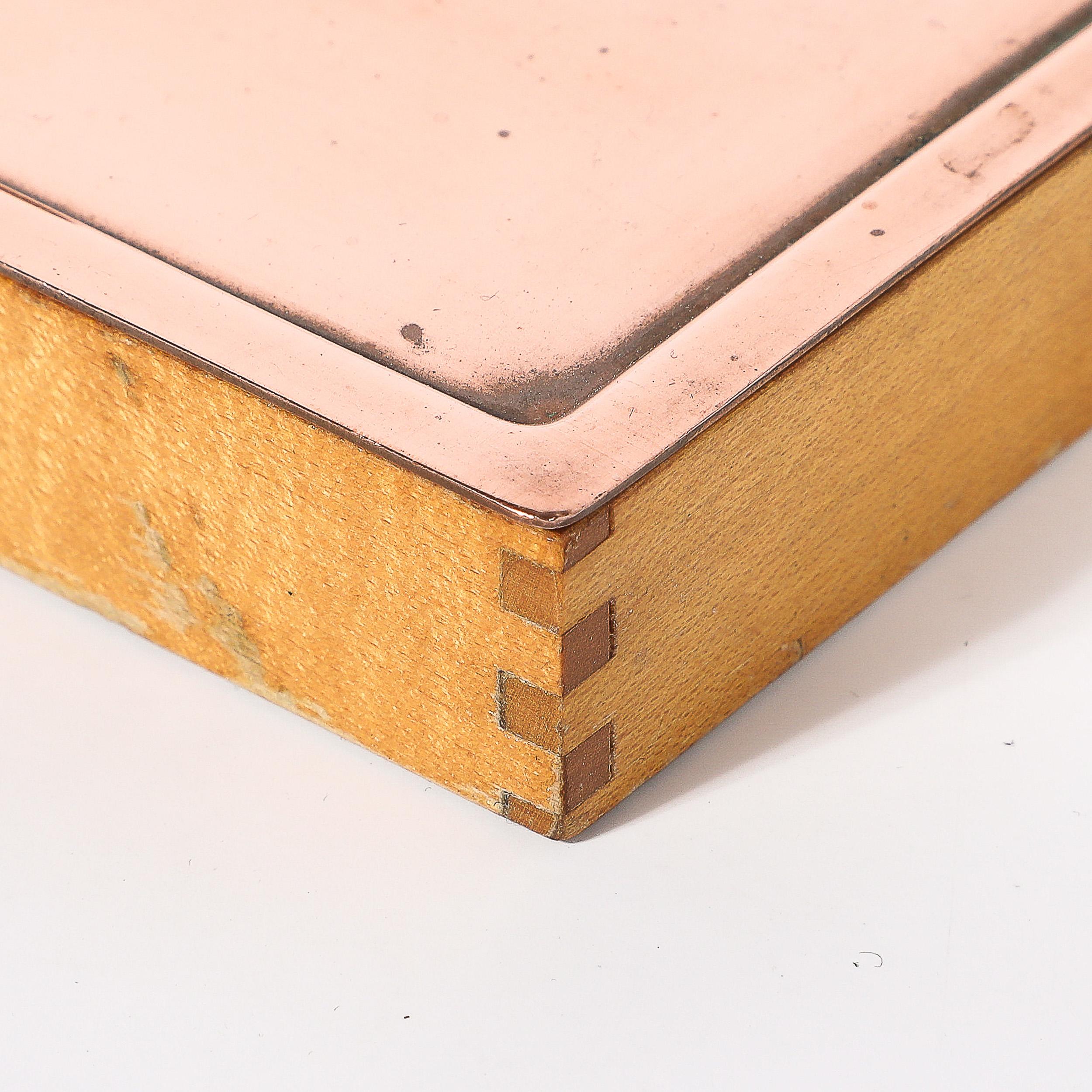 Art Deco Copper Box with Teak Handle signed Manning Bowman For Sale 3