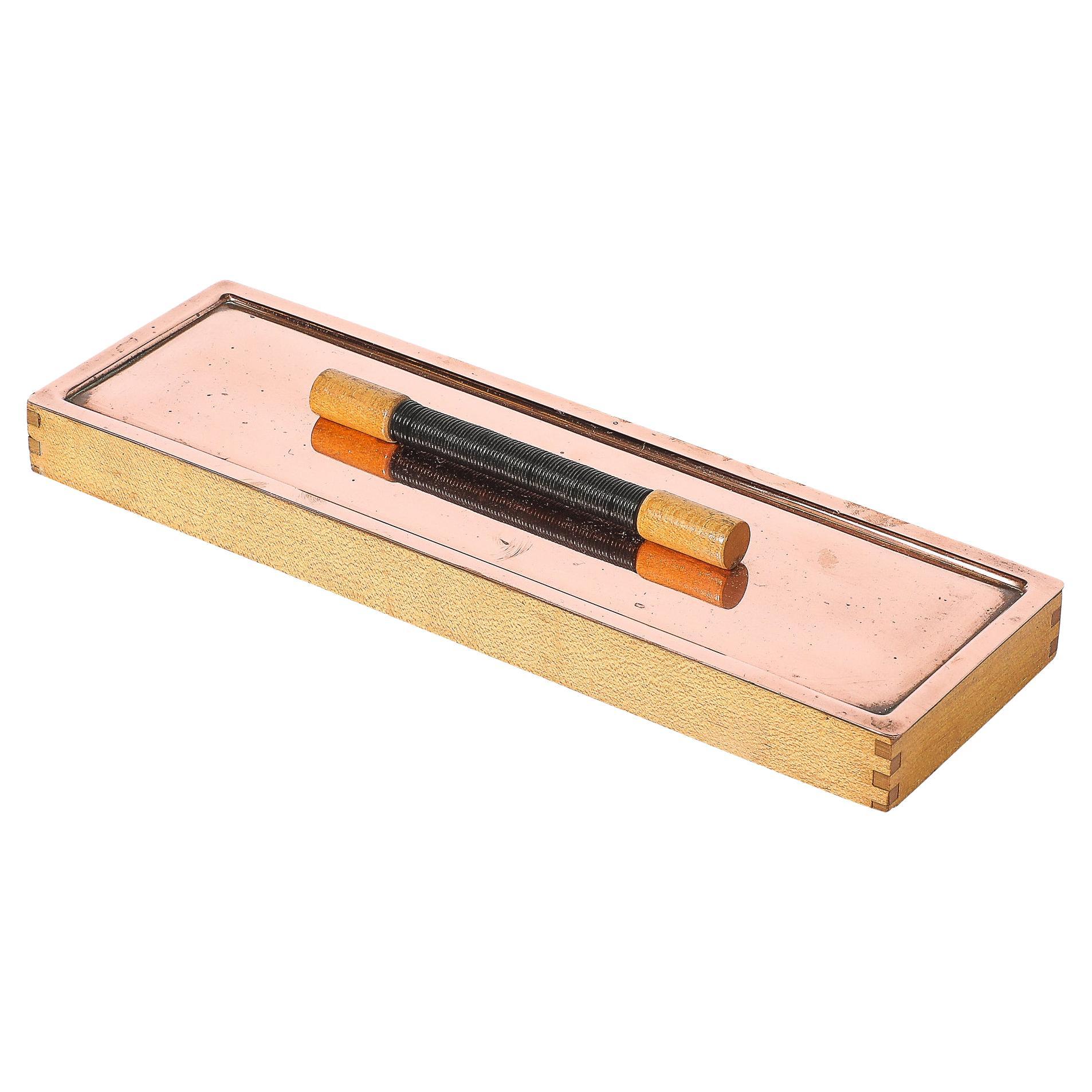 Art Deco Copper Box with Teak Handle signed Manning Bowman For Sale