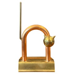 Art Deco Copper & Brass Cat Door Stop by Walter Von Nessen for Chase & Co.