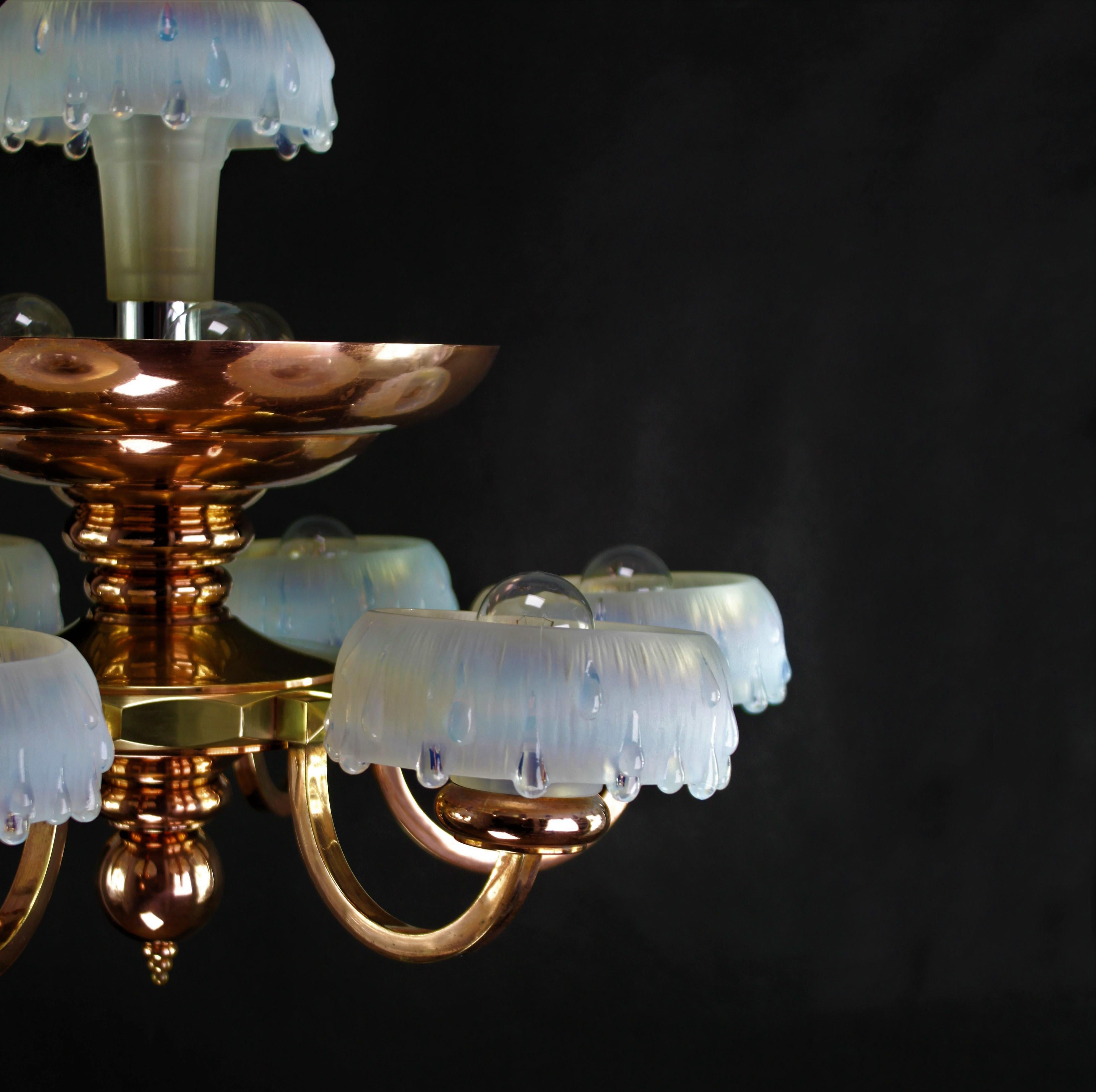Art Deco Copper Chandelie, Ezan Glass, 1930s In Good Condition For Sale In Saarburg, RP