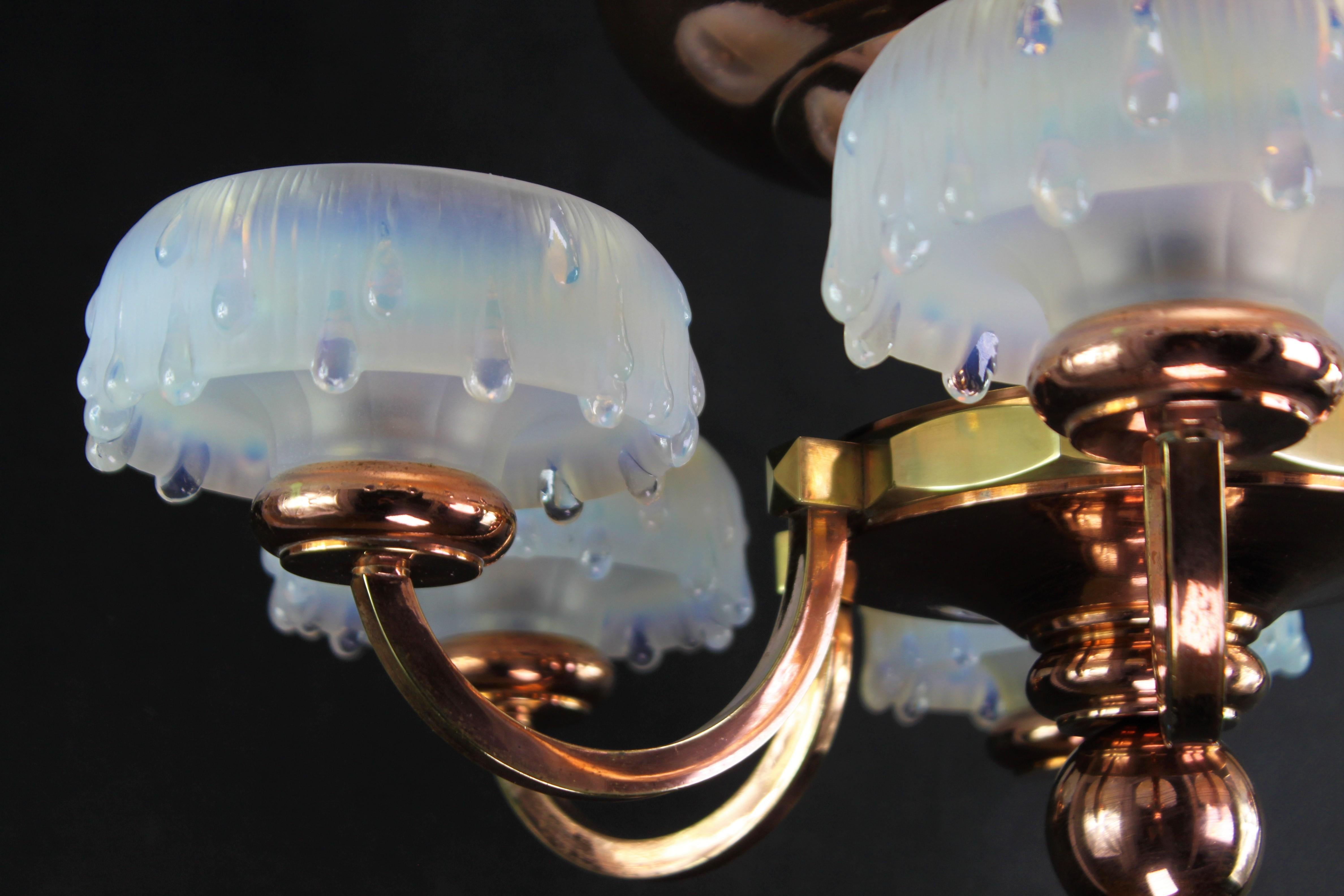 Art Deco Copper Chandelie, Ezan Glass, 1930s For Sale 1