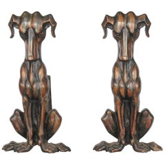 Art Deco Copper Dog Andirons