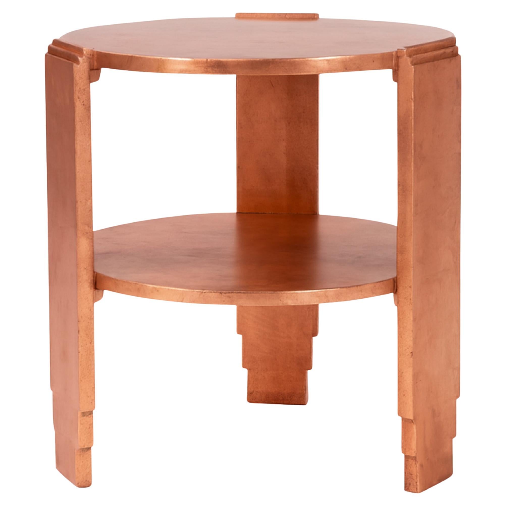 Walnut Art Deco Copper Gilt Round Center Table, 20th Century For Sale