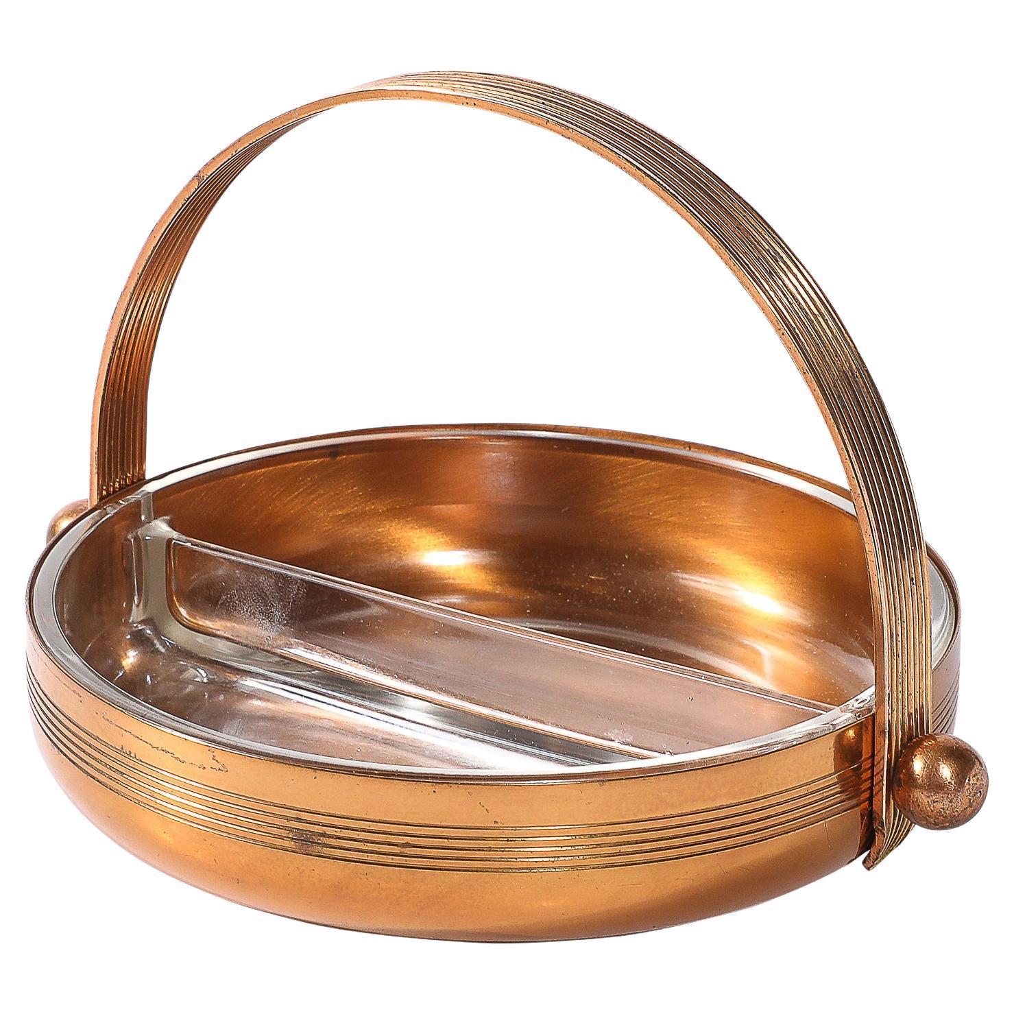 Art Deco Copper 
Glass Duplex Serving Dish signed Chase im Angebot