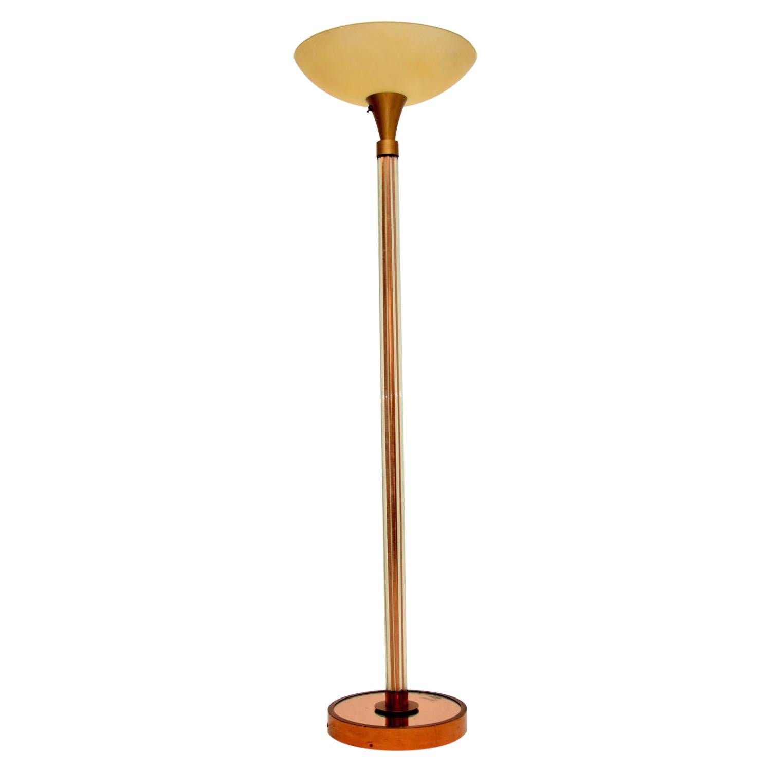 Art Deco Copper & Glass Vintage Floor Lamp