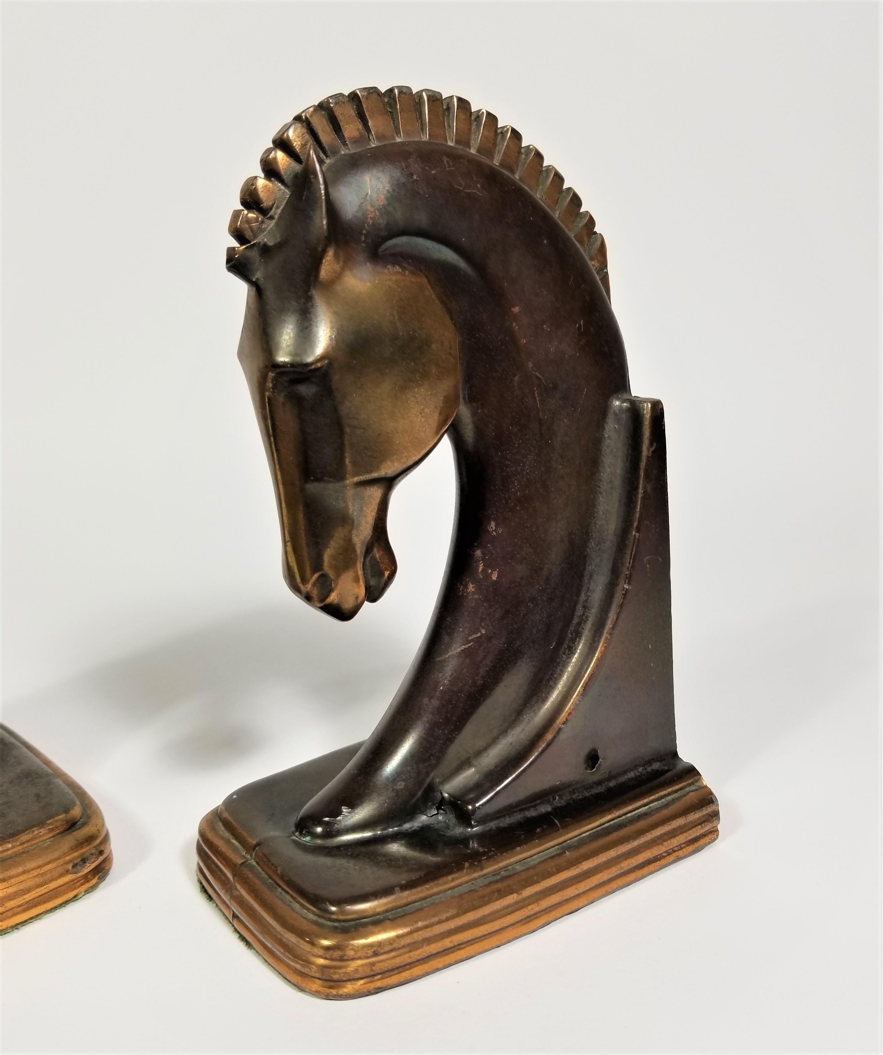 Art Deco Copper Horse Bookends 8