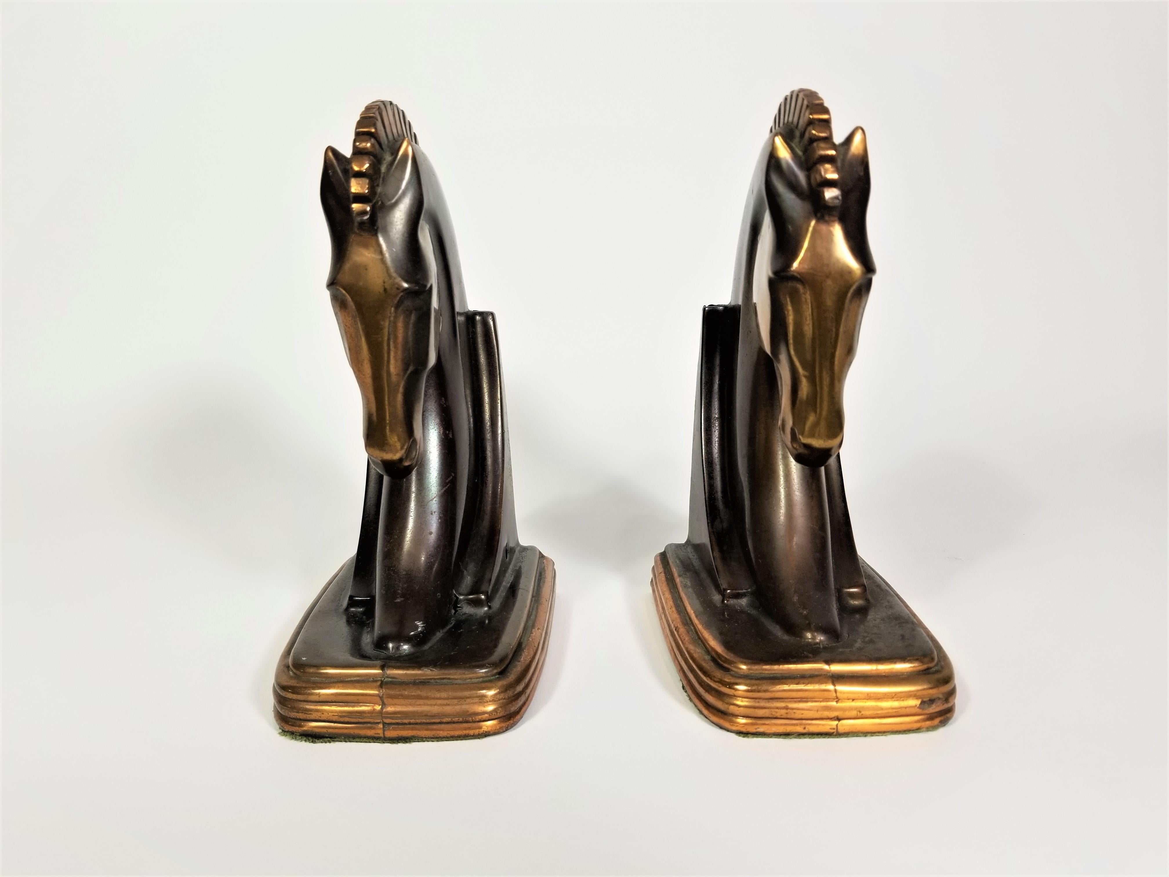 20th Century Art Deco Copper Horse Bookends