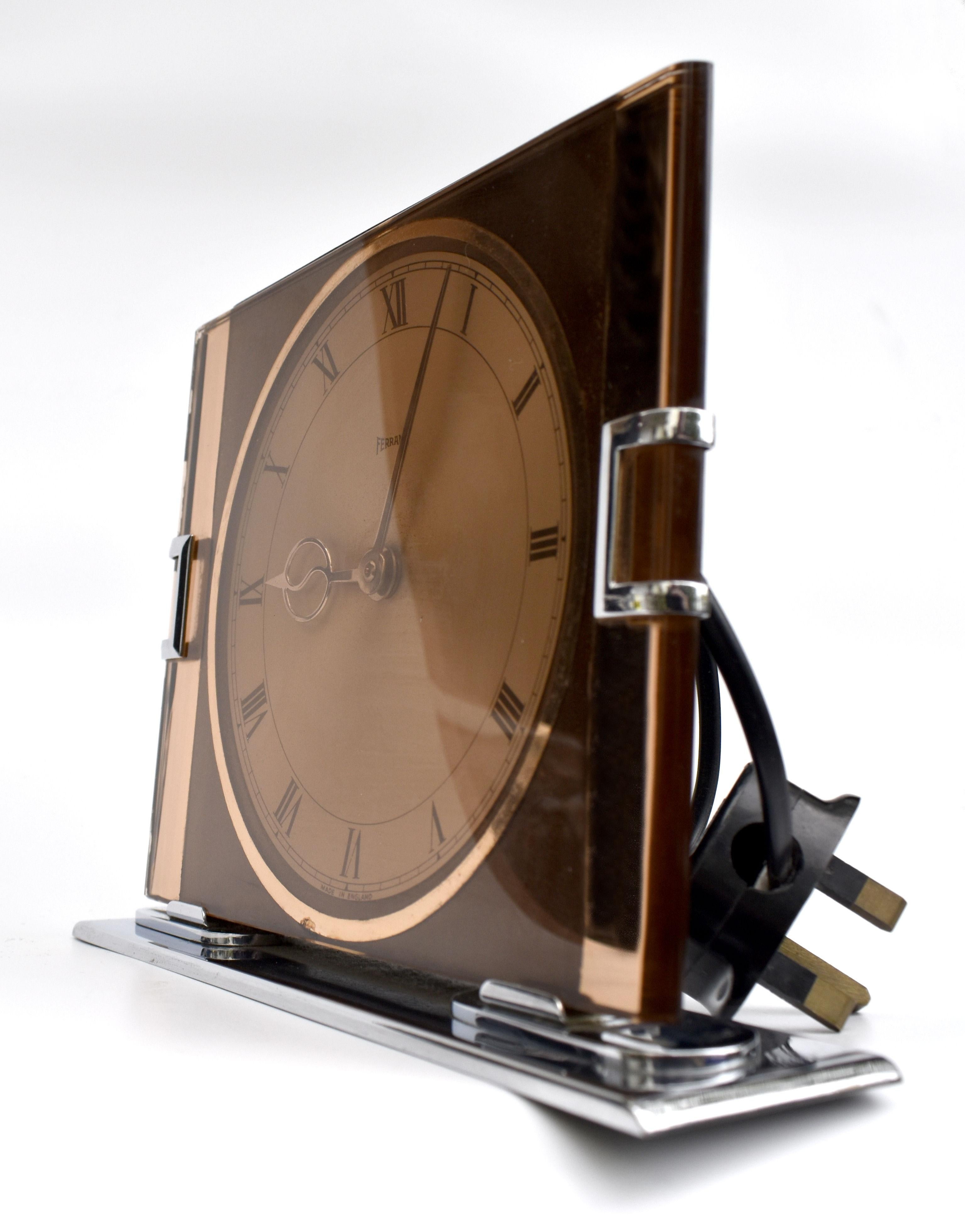 Art Deco Copper Mirror Electric Clock by Ferranti, English, C1930 For Sale 1