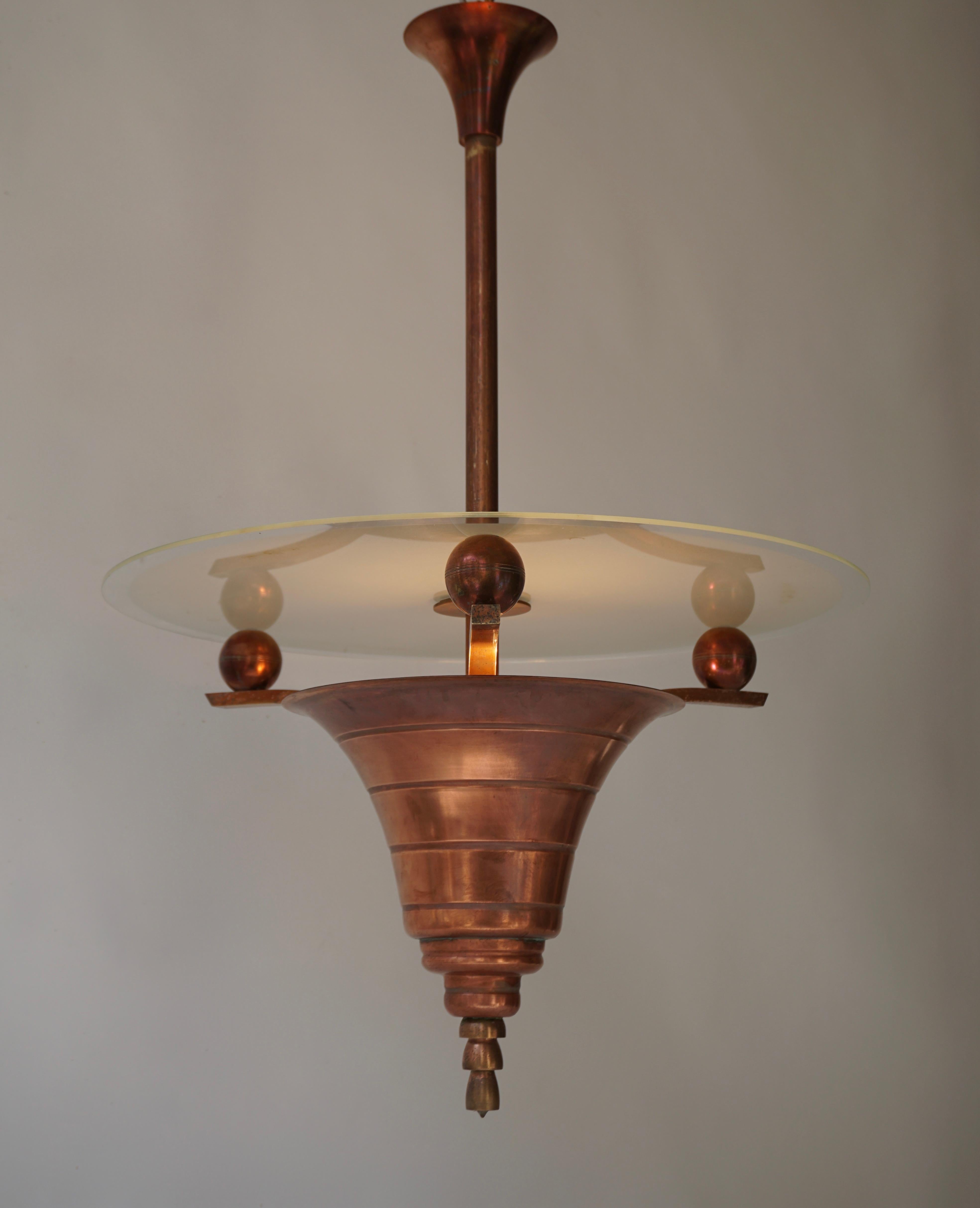 Italian Art Deco Copper Pendant Chandelier