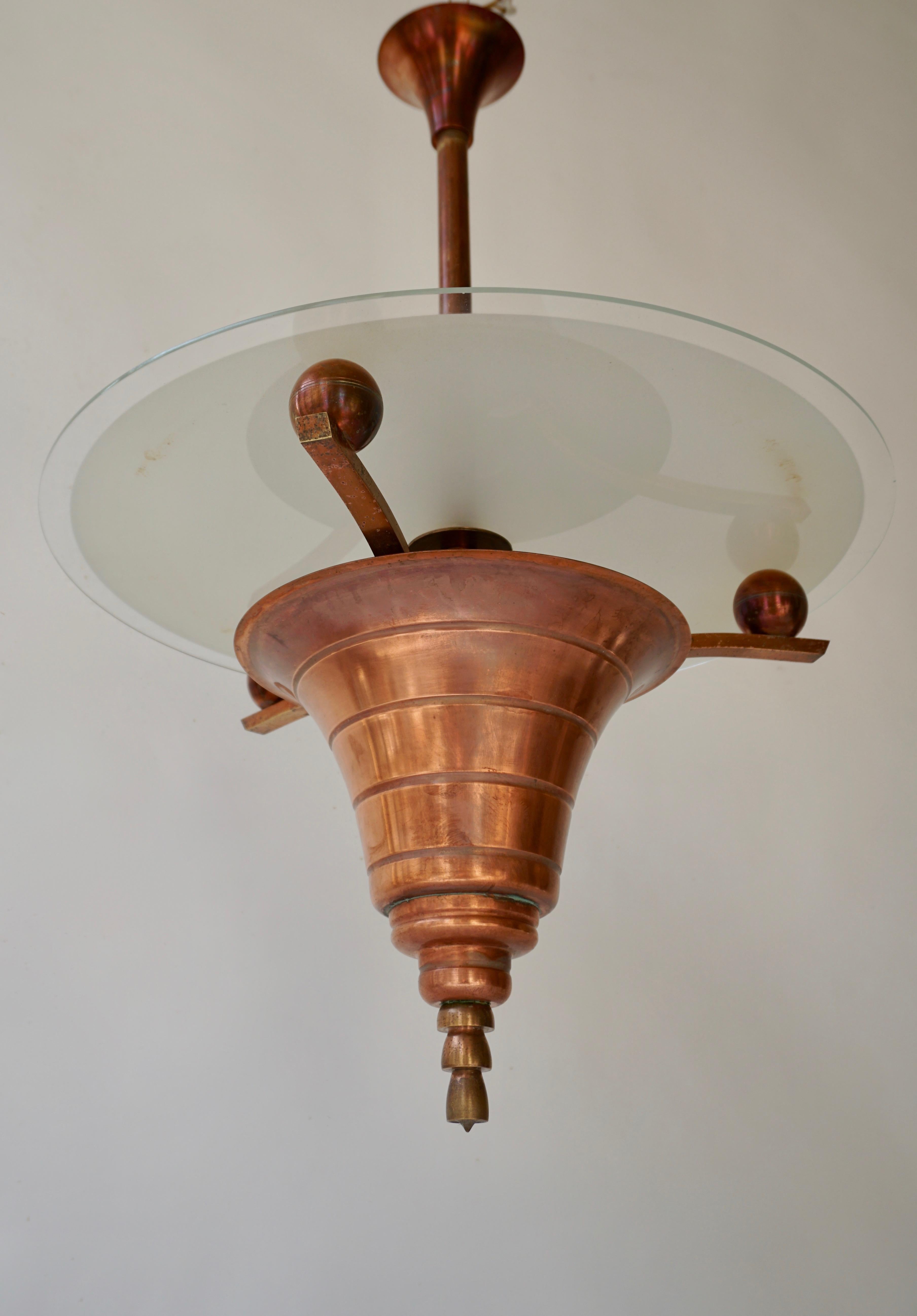 Art Deco Copper Pendant Chandelier In Good Condition In Antwerp, BE