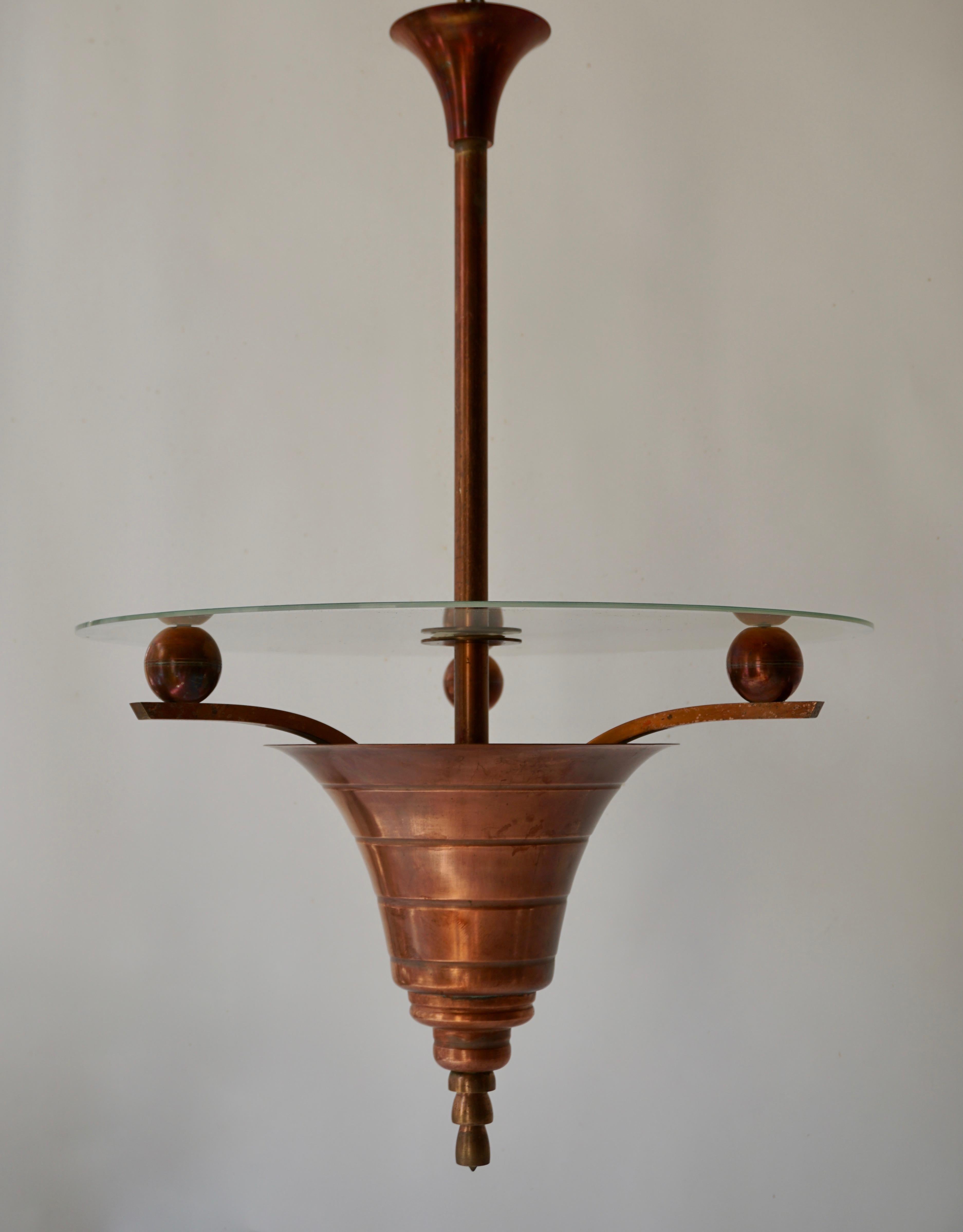 20th Century Art Deco Copper Pendant Chandelier