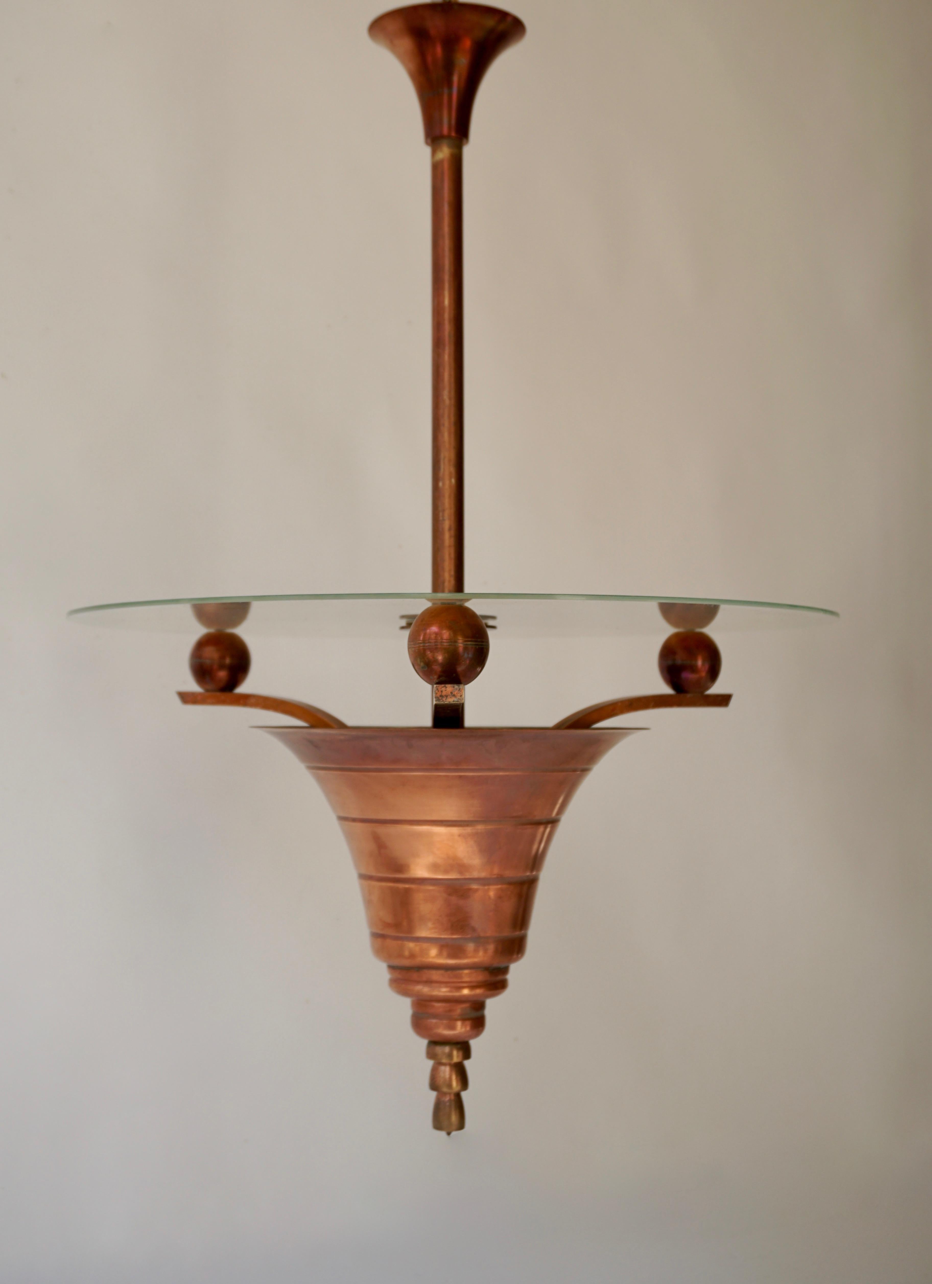 Brass Art Deco Copper Pendant Chandelier