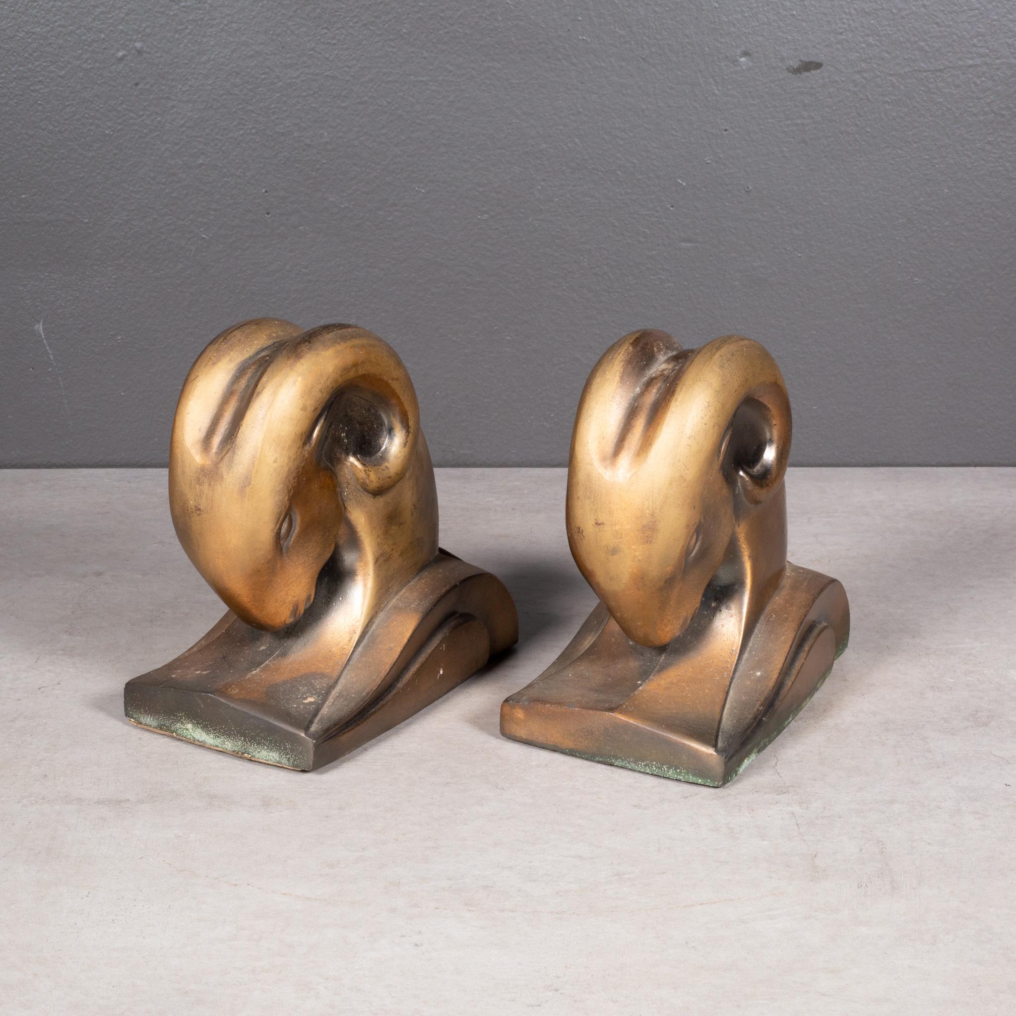 ABOUT

Art Deco bookends of stylized ram's heads manufactured by the Cornell Foundry in New York in the 1930s. Marked with a copyright symbol 