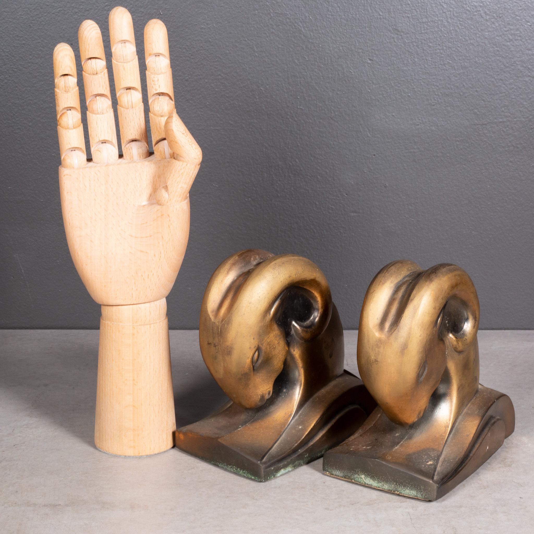 Copper Art Deco Ram's Head Bookends by Cornell Foundry, circa 1930-FREE SHIPPING For Sale