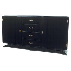 Art Deco Copper Plated Black Lacquer Credenza Sideboard, 1940s