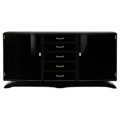Art Deco Copper Plated Black Lacquer Credenza Sideboard, 1940s Art Deco Copper Plated Black Lacquer Credenza Sideboard, 1940s