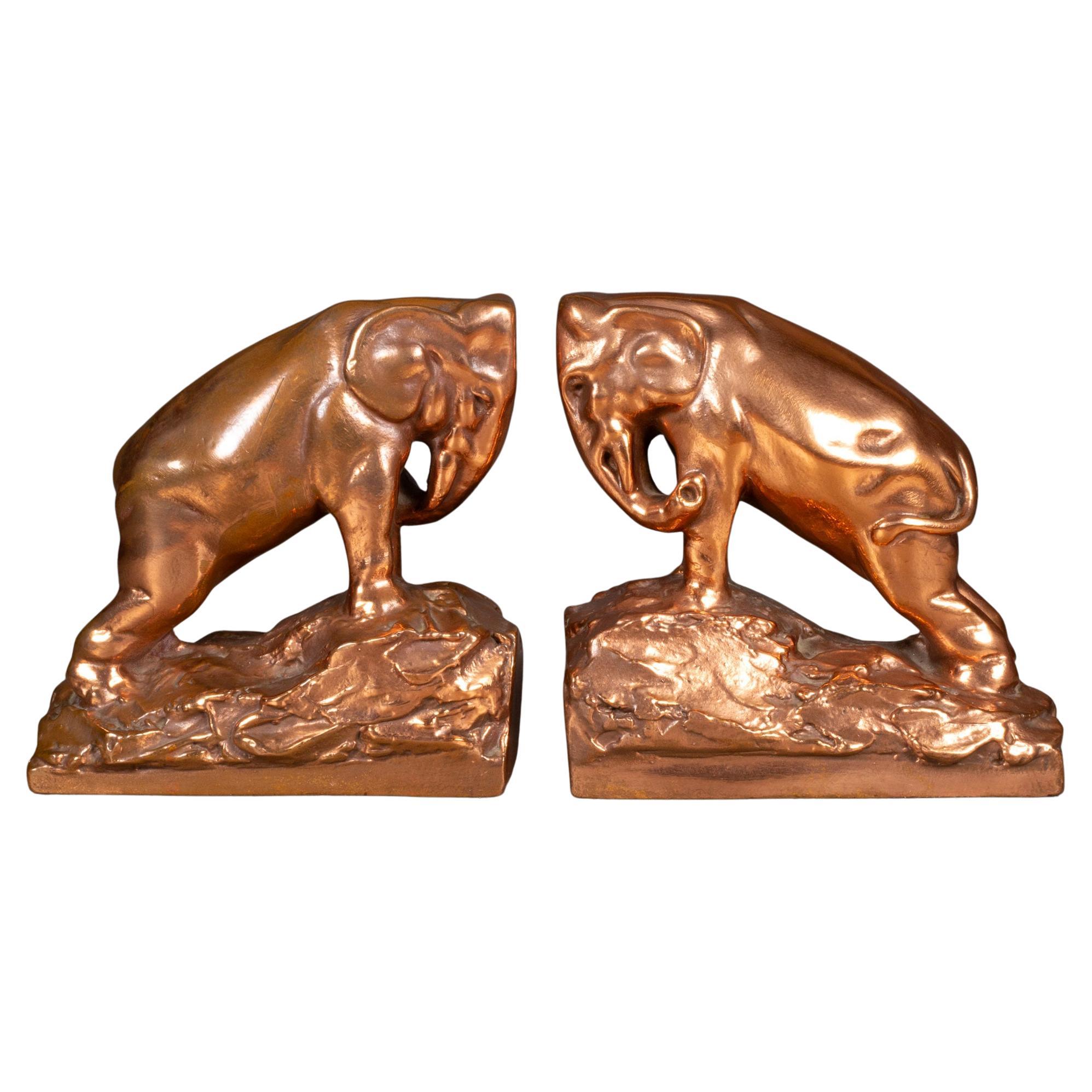 Art Deco Copper Plated Elephant Bookends c.1920-1930