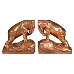 Art Deco Copper Plated Elephant Bookends c.1920-1930
