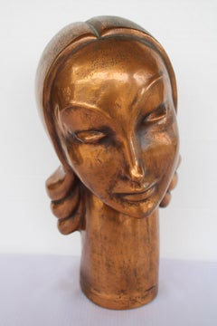 Art Deco Copper Sculpture Female Portrait