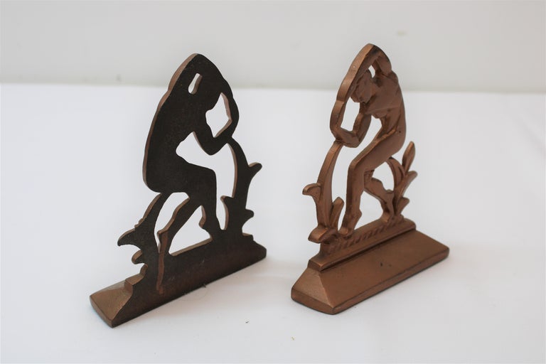 Art Deco Copper "Strong Man" Bookends For Sale at 1stDibs