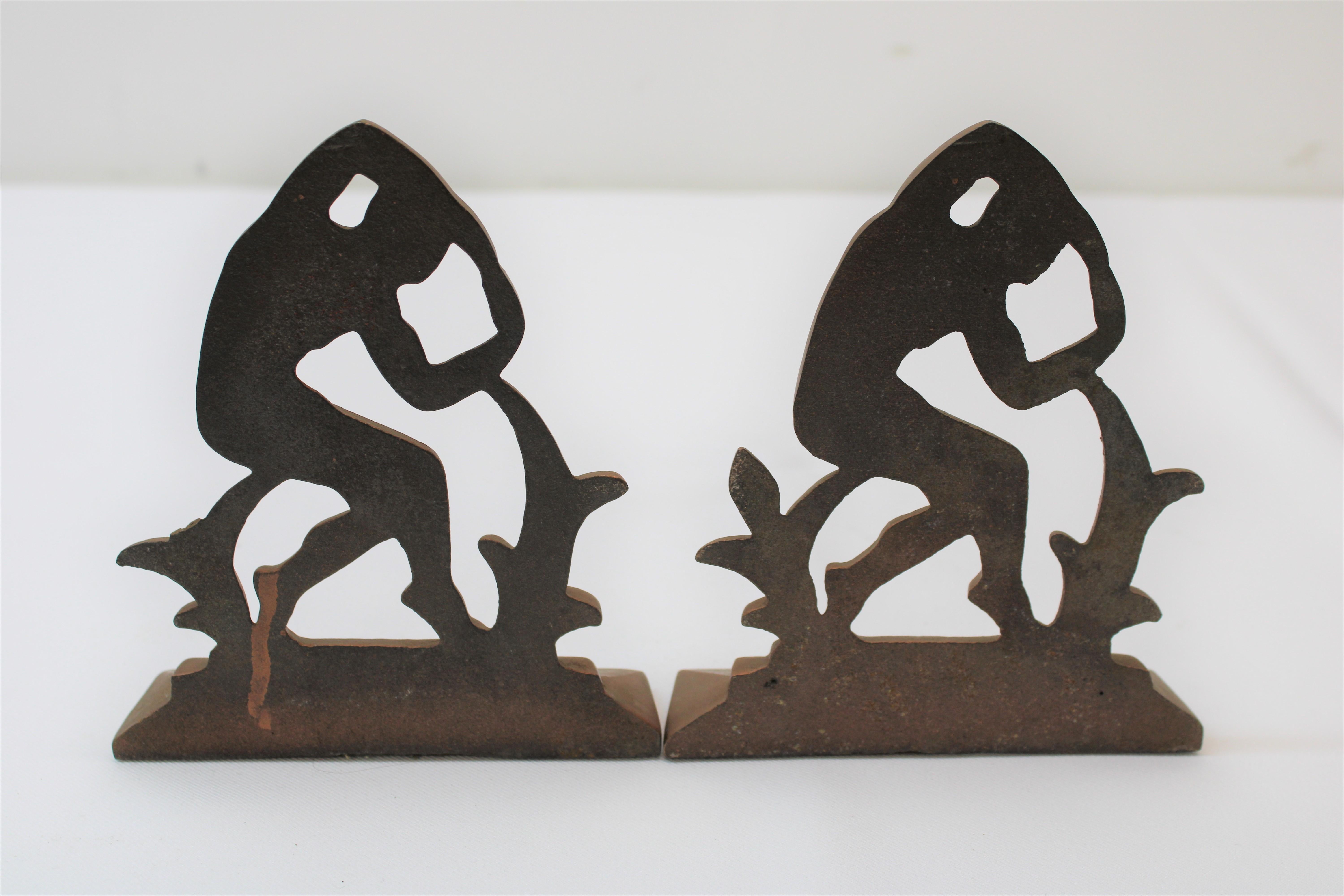 Buchstützen im Art déco-Stil „Strong Man“ in Kupfertönen (20. Jahrhundert) im Angebot