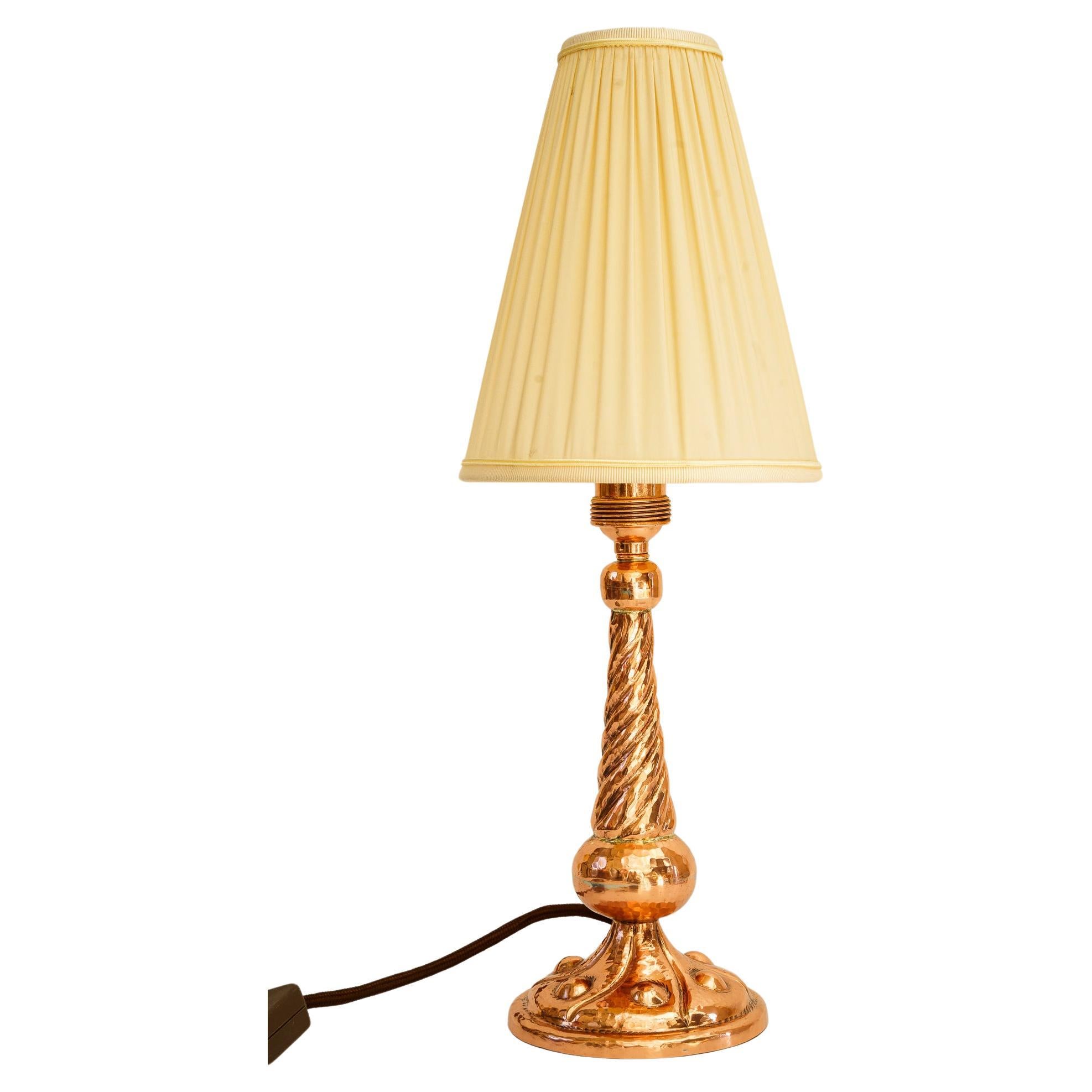 Art Deco Copper Table lamp with fabric shade vienna around 1920s  For Sale