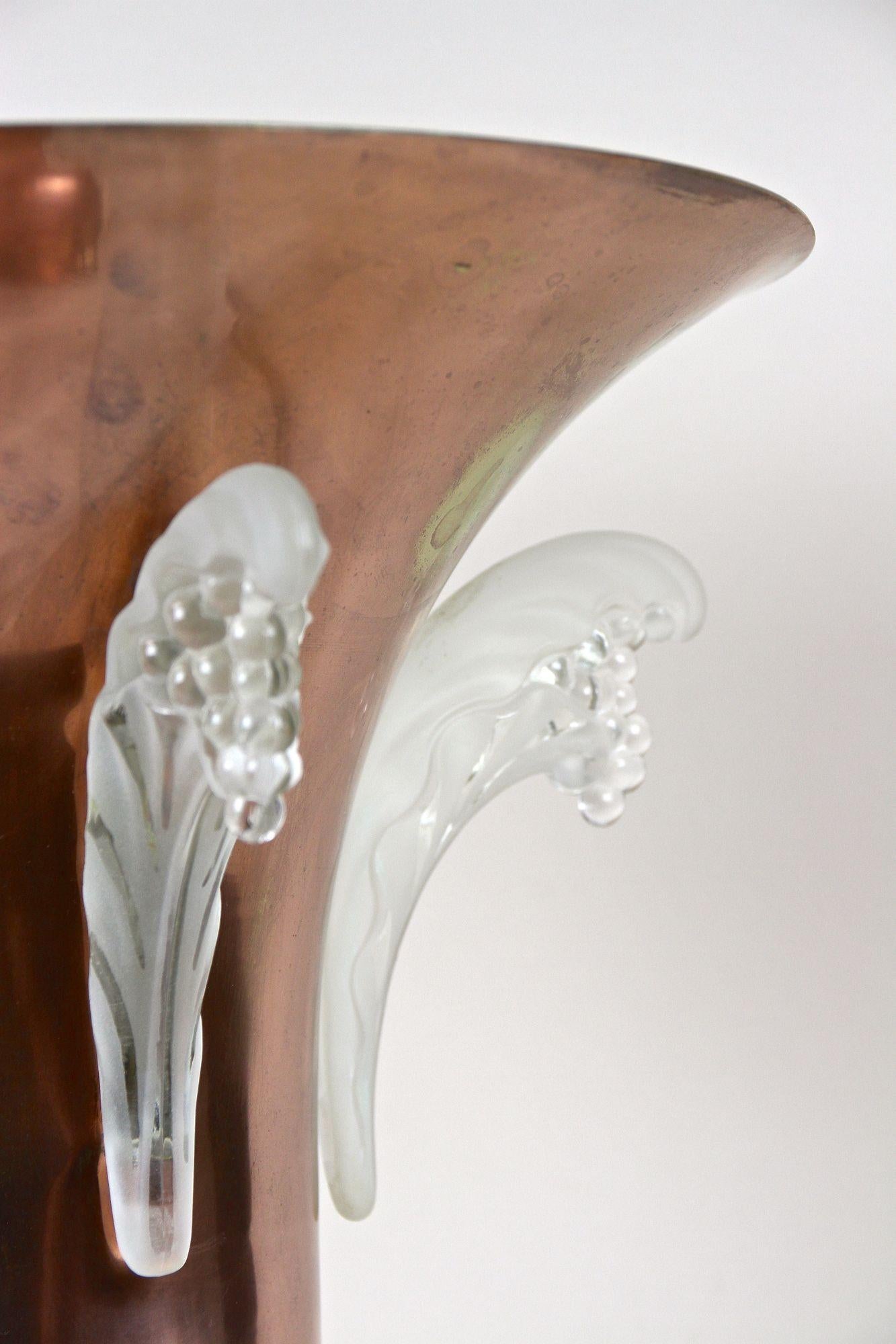 Lampe de bureau Art Déco en cuivre avec éléments en verre lalique, France, vers 1925 en vente 3