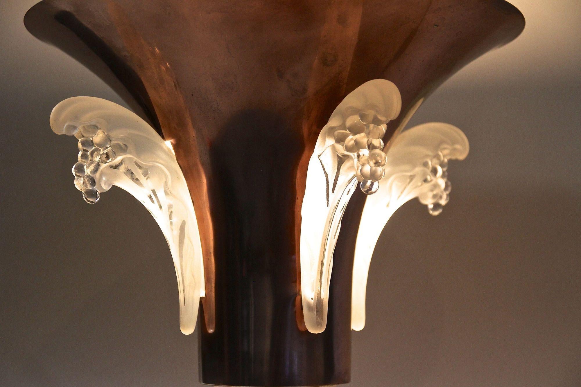 Lampe de bureau Art Déco en cuivre avec éléments en verre lalique, France, vers 1925 en vente 5