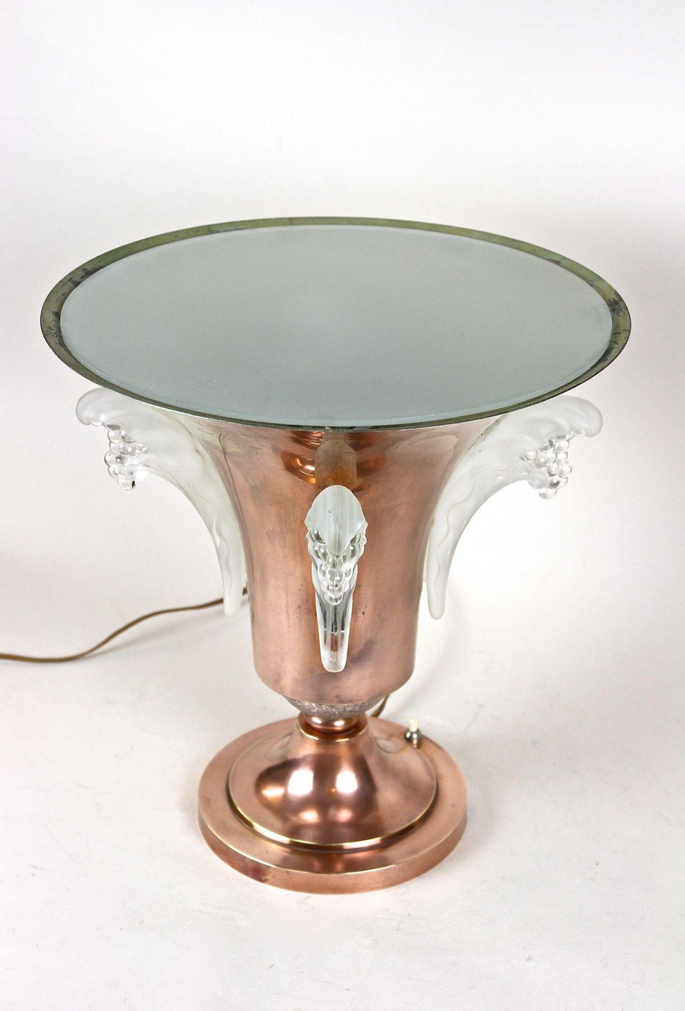 Art Deco Copper Table Lamp with Lalique Glass Elements, France, circa 1925 For Sale 13