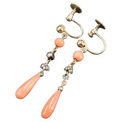 ART DECO CORAL Earrings with old cut diamonds
