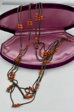 Art Deco Coral Necklace Antique Silver Natural Coral
