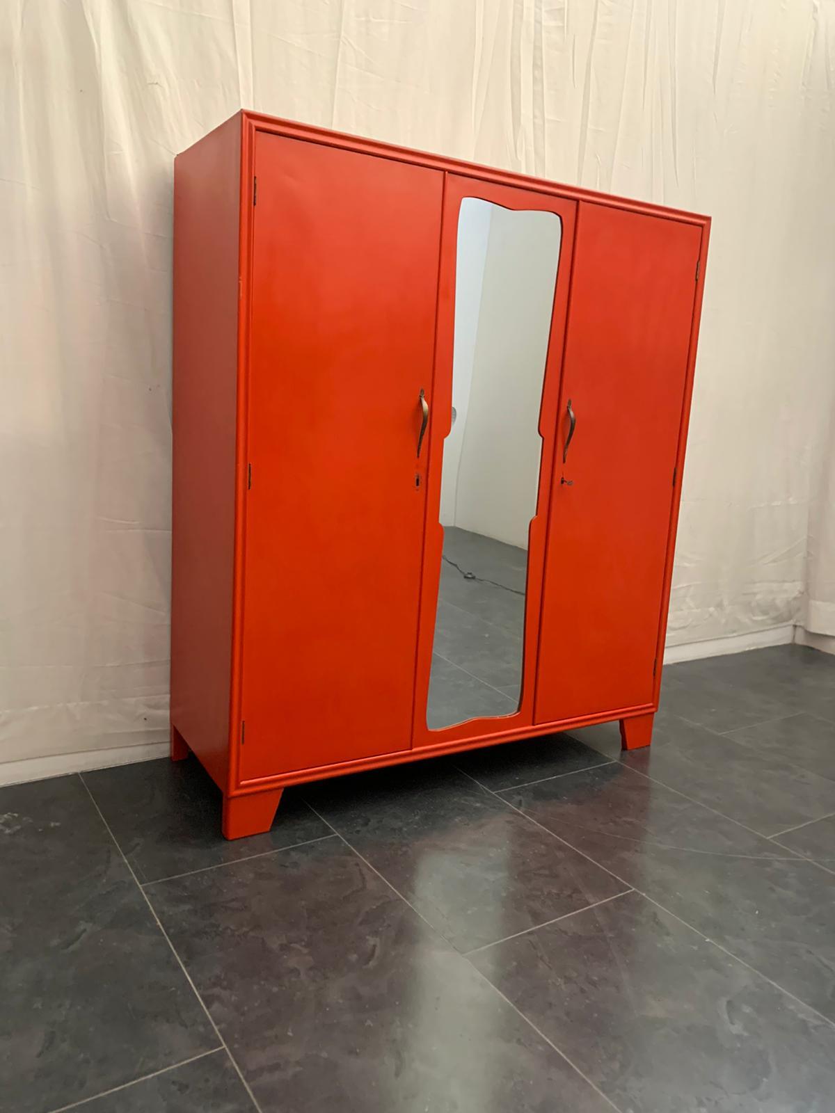 Italian Art Deco Coral Red Cabinet, 1930s For Sale