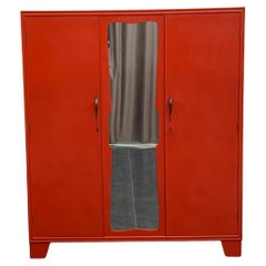 Vintage Art Deco Coral Red Cabinet, 1930s