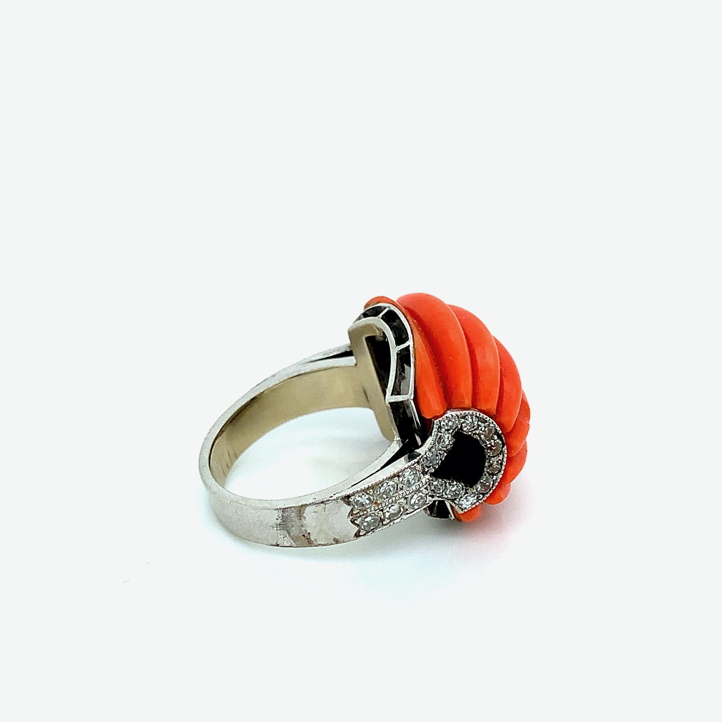 Women's or Men's Art Deco Coral Ring For Sale