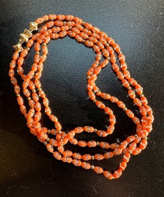 Art Deco Coral Rock Crystal Necklace 50 Inches 14 Karat Gold Antique Rondelles