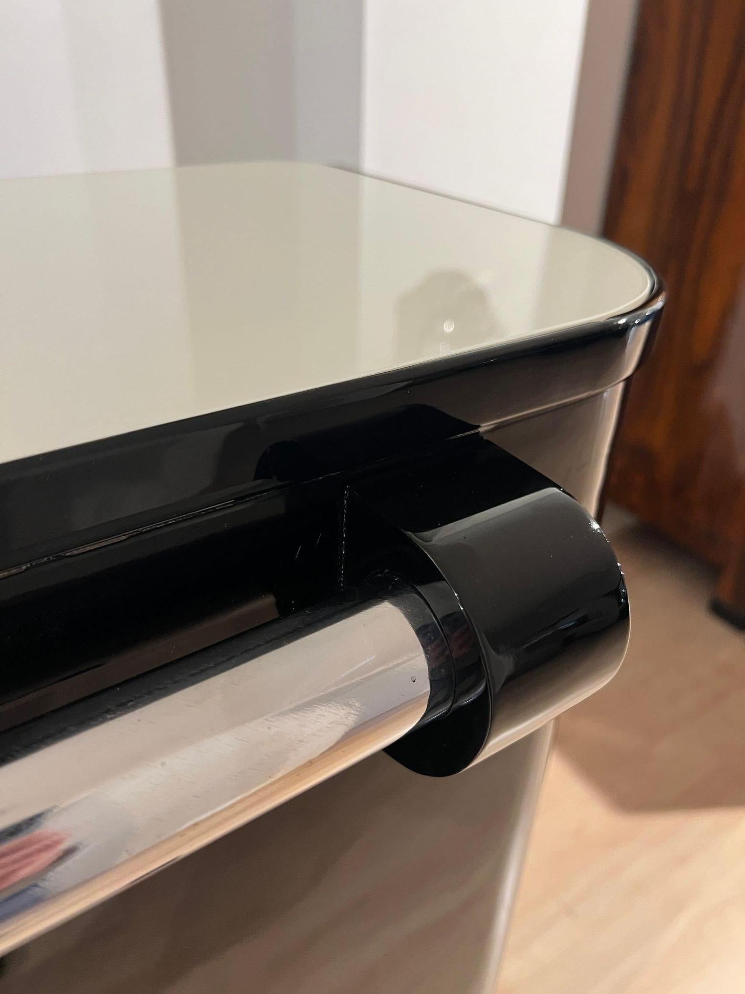 Art Deco Eckbar mit 4 Hockern, schwarzer Lack, cremefarbenes Glas, Frankreich um 1930 im Angebot 6