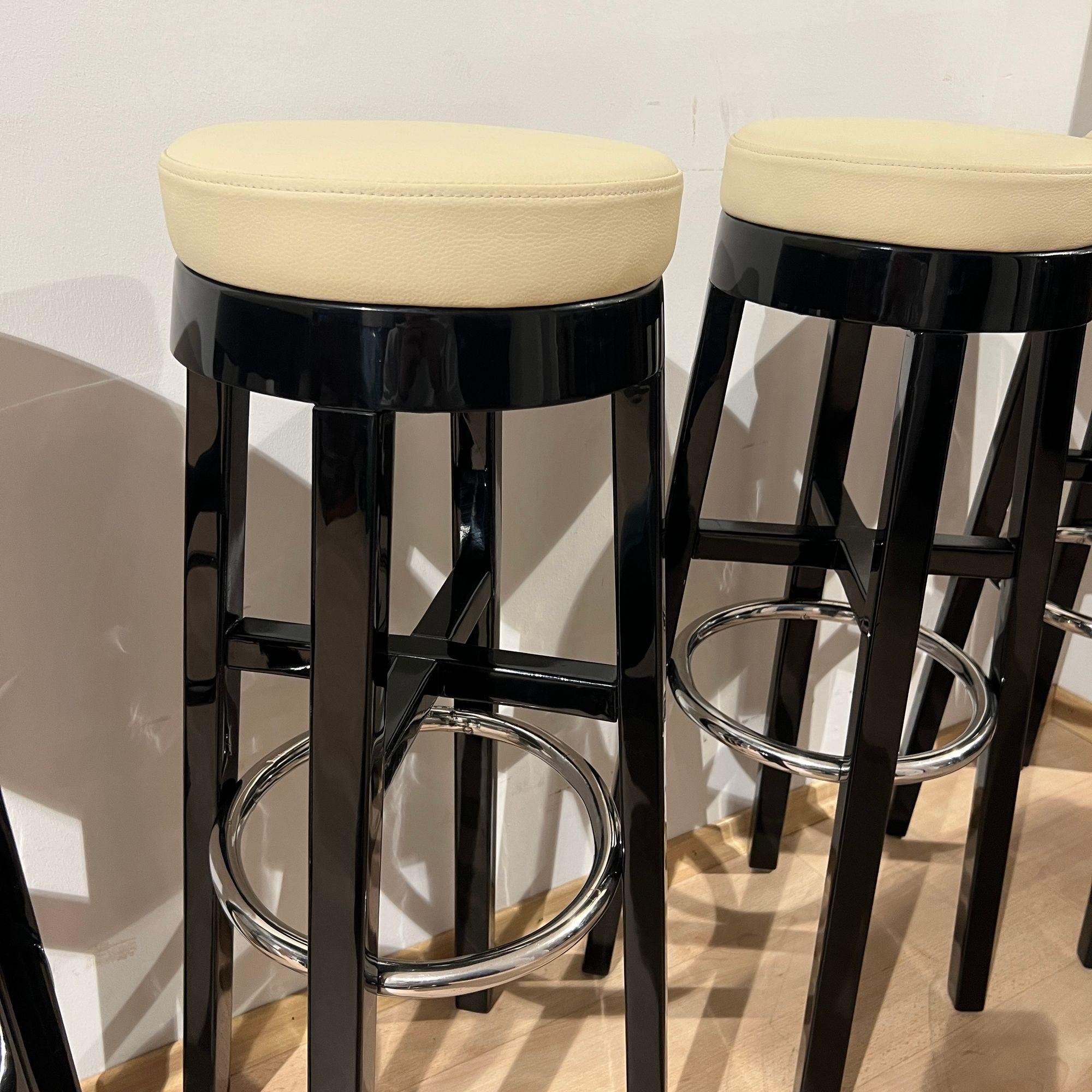 Art Deco Eckbar mit 4 Hockern, schwarzer Lack, cremefarbenes Glas, Frankreich um 1930 im Angebot 7