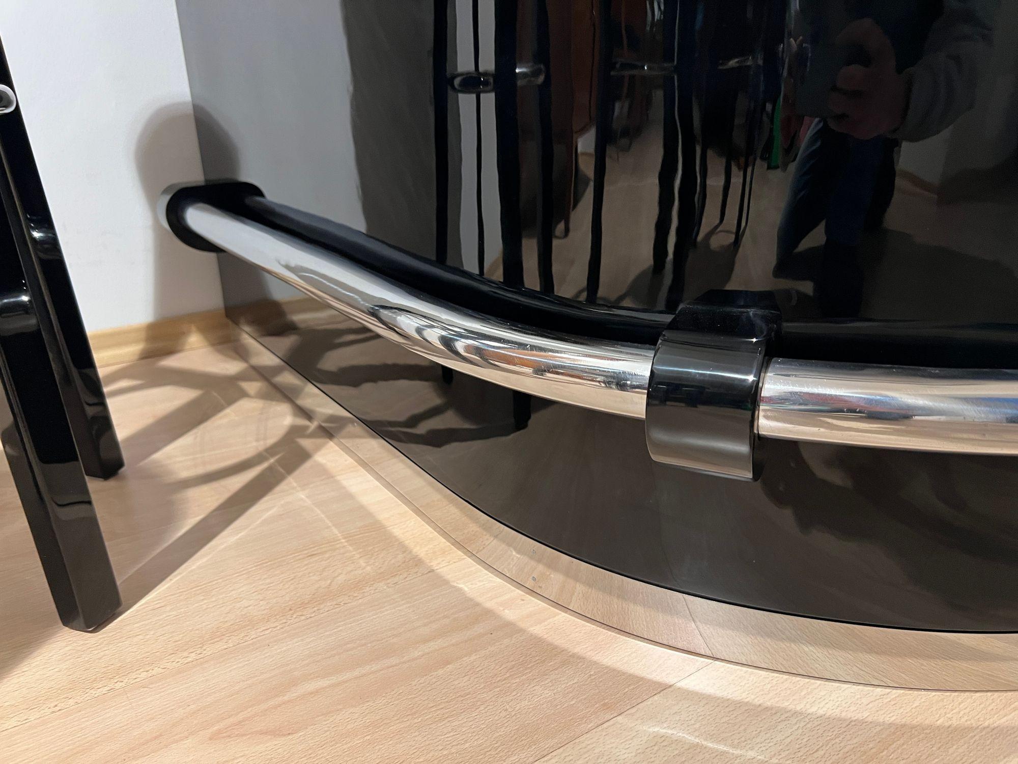 Art Deco Eckbar mit 4 Hockern, schwarzer Lack, cremefarbenes Glas, Frankreich um 1930 im Angebot 9