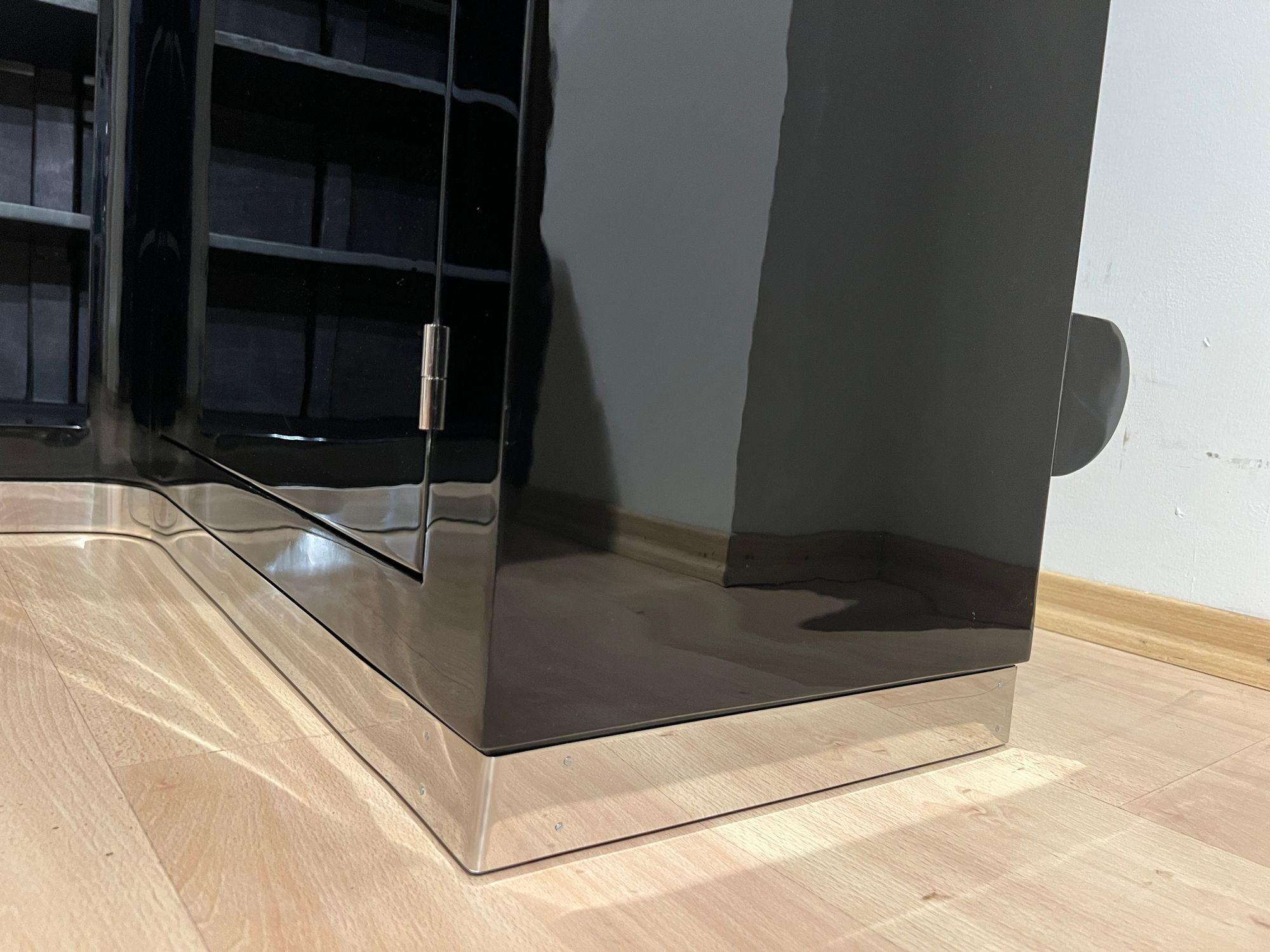 Art Deco Eckbar mit 4 Hockern, schwarzer Lack, cremefarbenes Glas, Frankreich um 1930 im Angebot 12