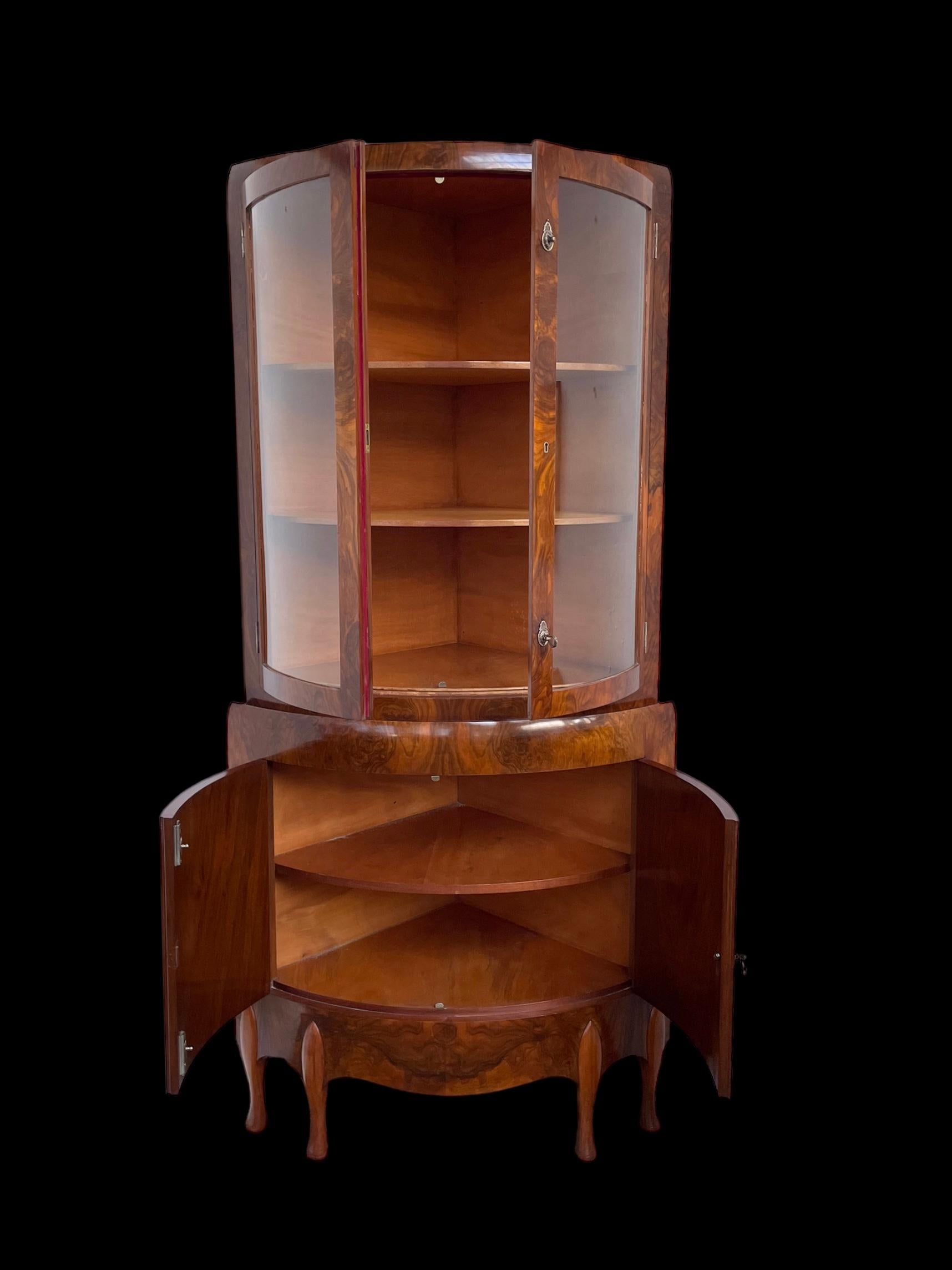 Mid-20th Century Art Deco Corner Display Cabinet by Maurice Adams For Sale