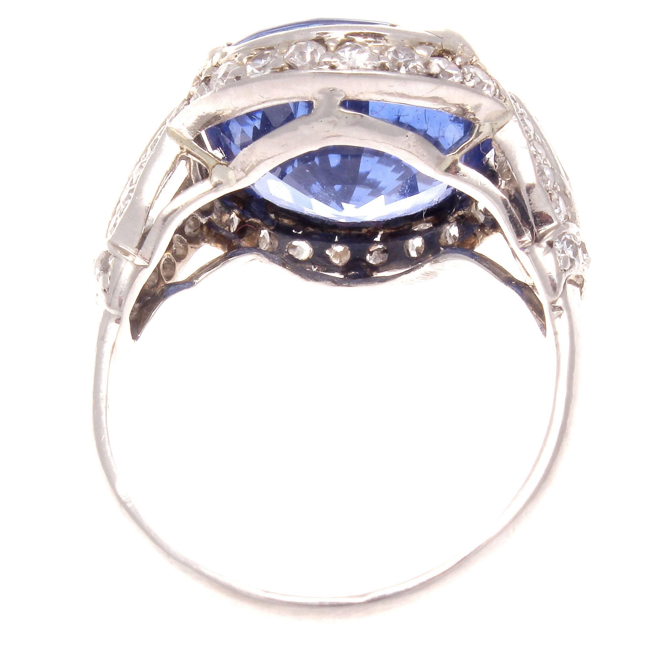 Women's Art Deco Cornflower Sapphire Diamond Platinum Ring