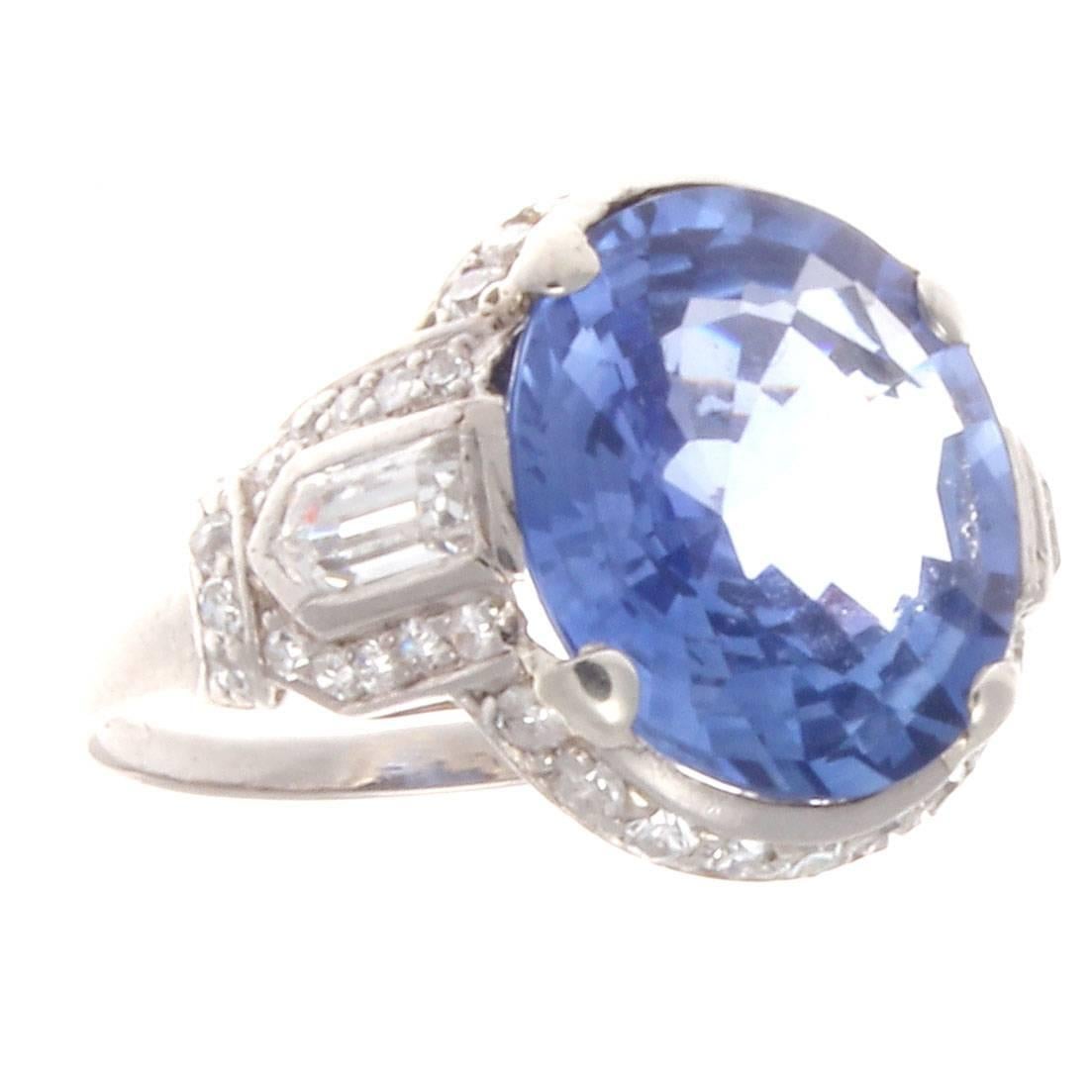 Art Deco Cornflower Sapphire Diamond Platinum Ring