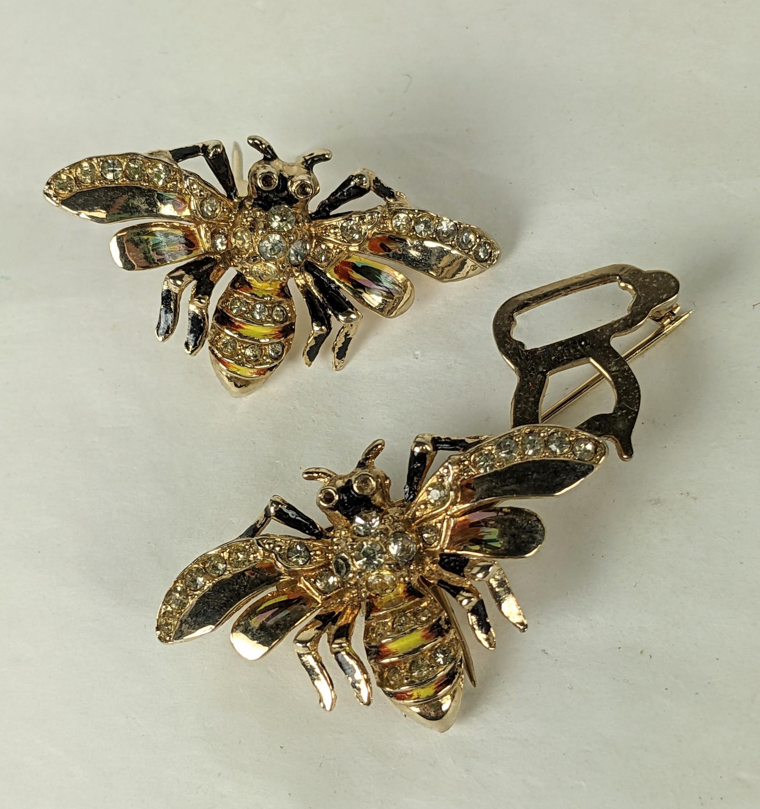 Art Deco Coro Enamel Bee Duette In Good Condition For Sale In New York, NY