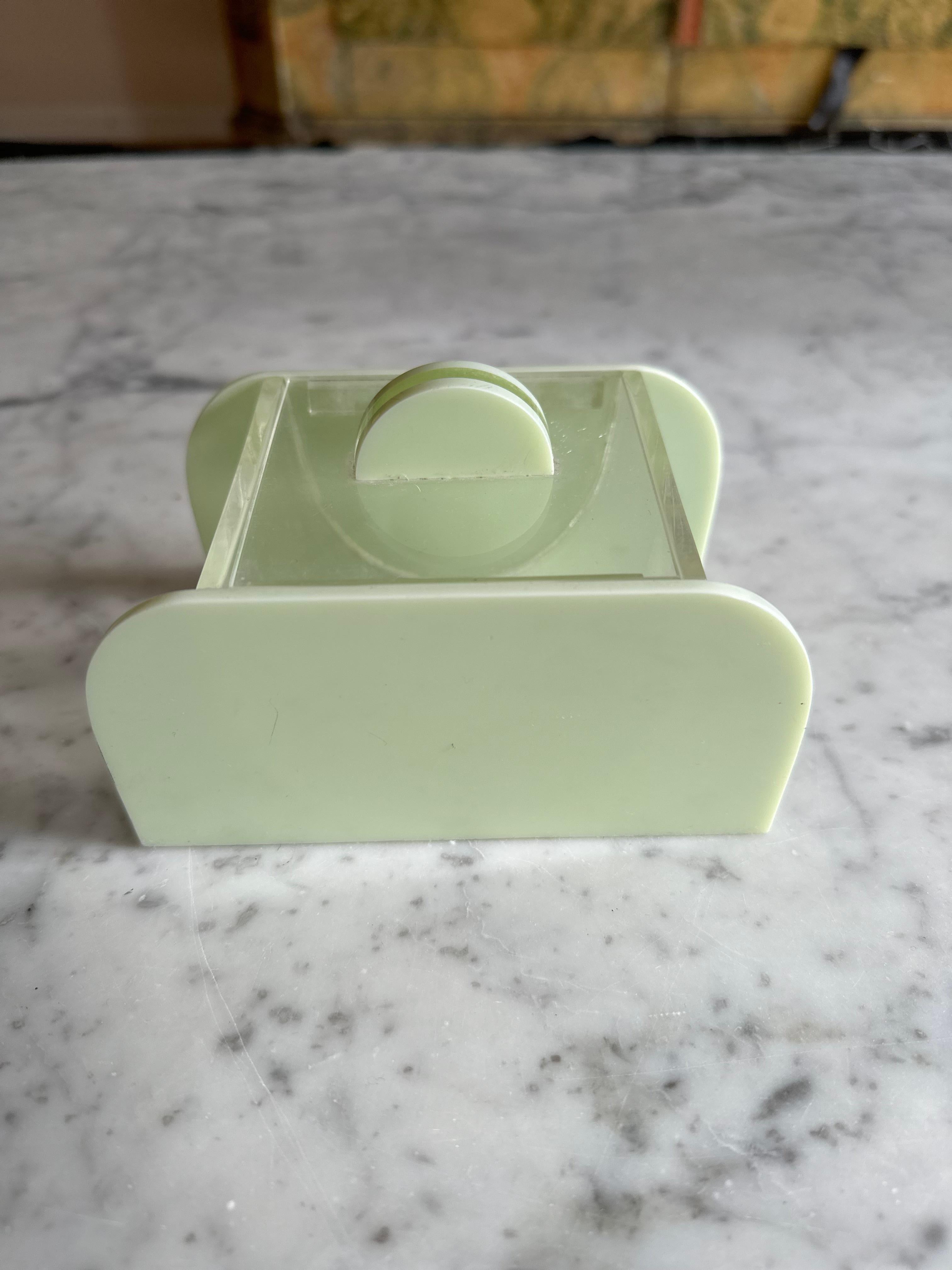 French Art Deco cosmetic box, acrylic glass, mint green For Sale