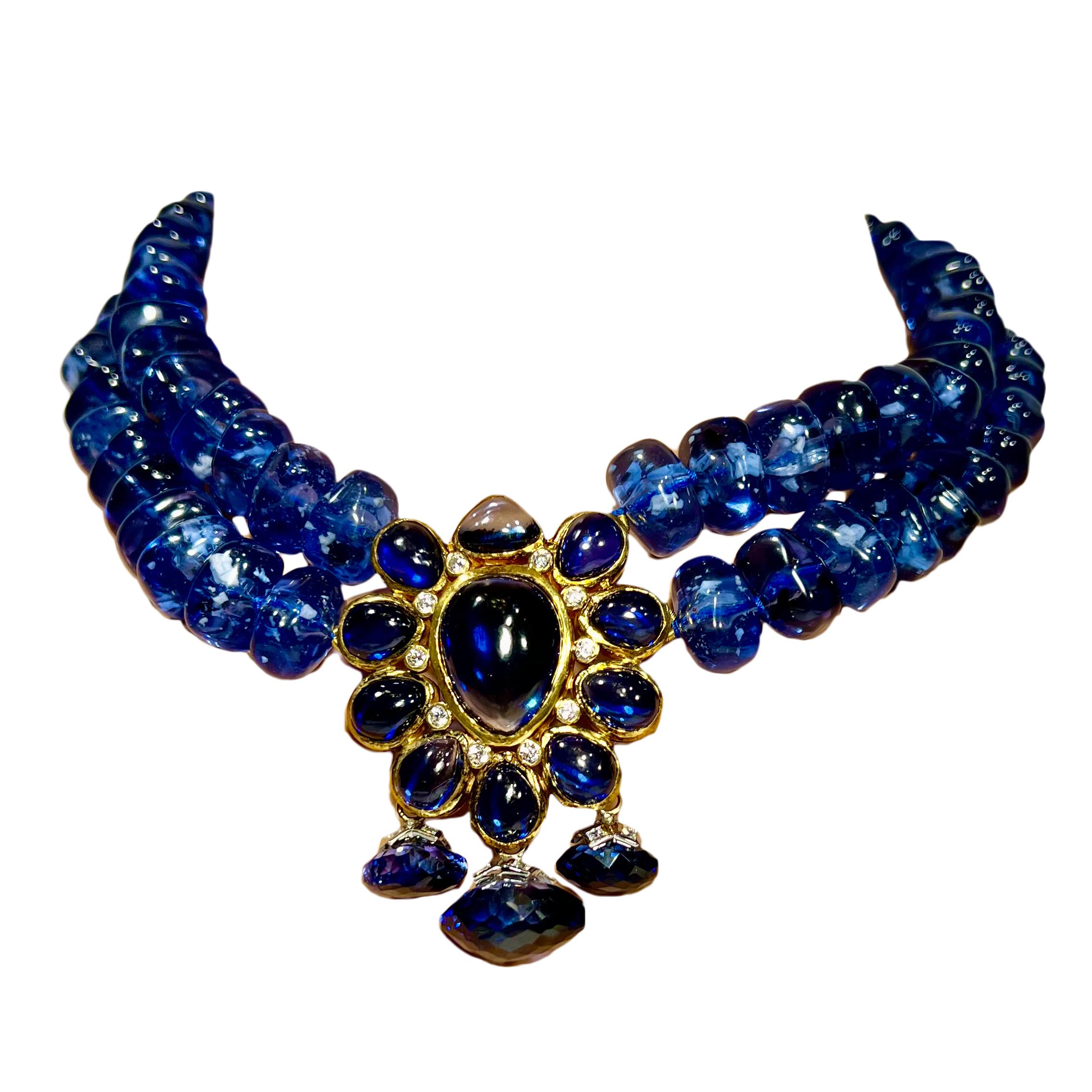 Art Deco Ambani Style Costume Jewelry Bergdorf Goodman Sapphire Necklace by Clive Kandel