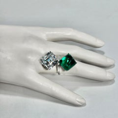 Art Deco Costume Jewelry Diamond Cut CZ Cabochon Lab Emerald Love Ring