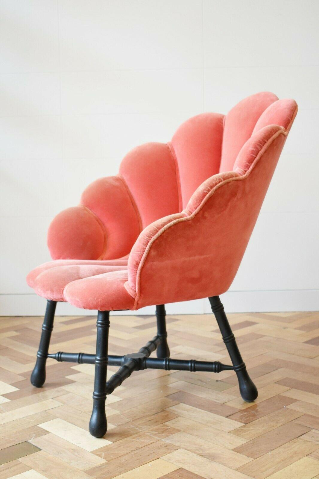 European Art Deco Cotton Velvet Shell Armchair