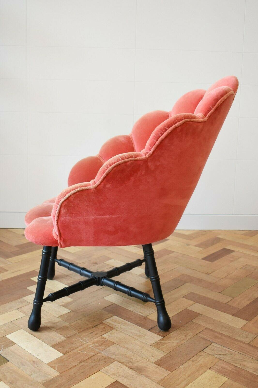 Art Deco Cotton Velvet Shell Armchair In Good Condition In London, GB