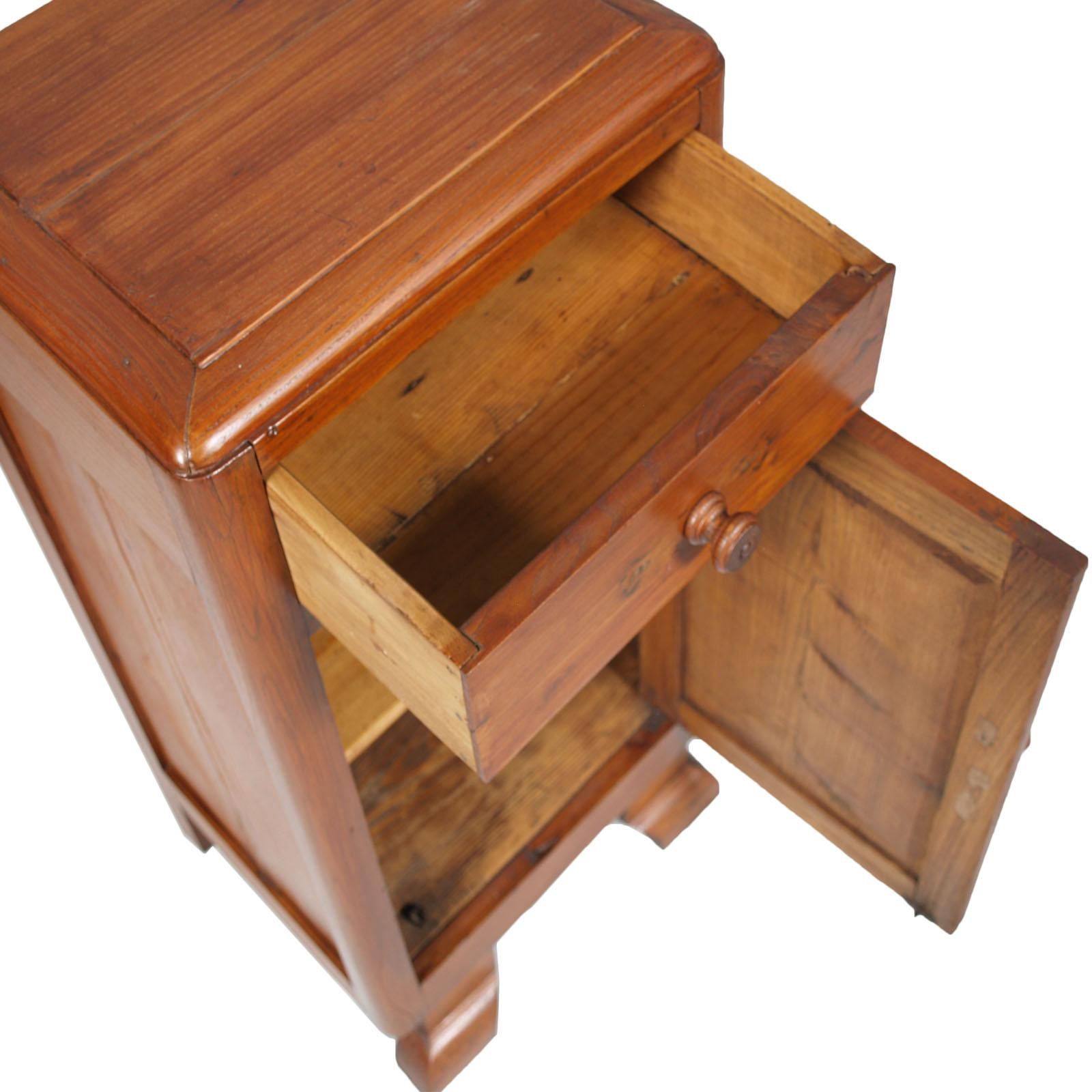 Italian Art Deco Country Bedside Table Nightstand in Pine, Restored and Polished to Wax For Sale