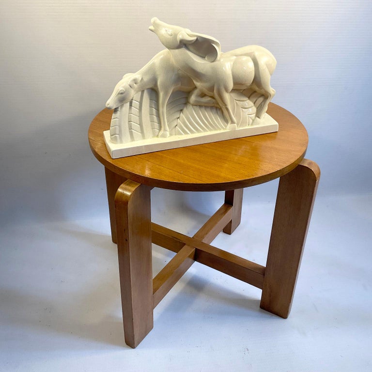 Rare Céramique Art Déco Lemanceau – Ancienne Et Perlée, Motif Antilopes, Magnifique Pièce De Collection